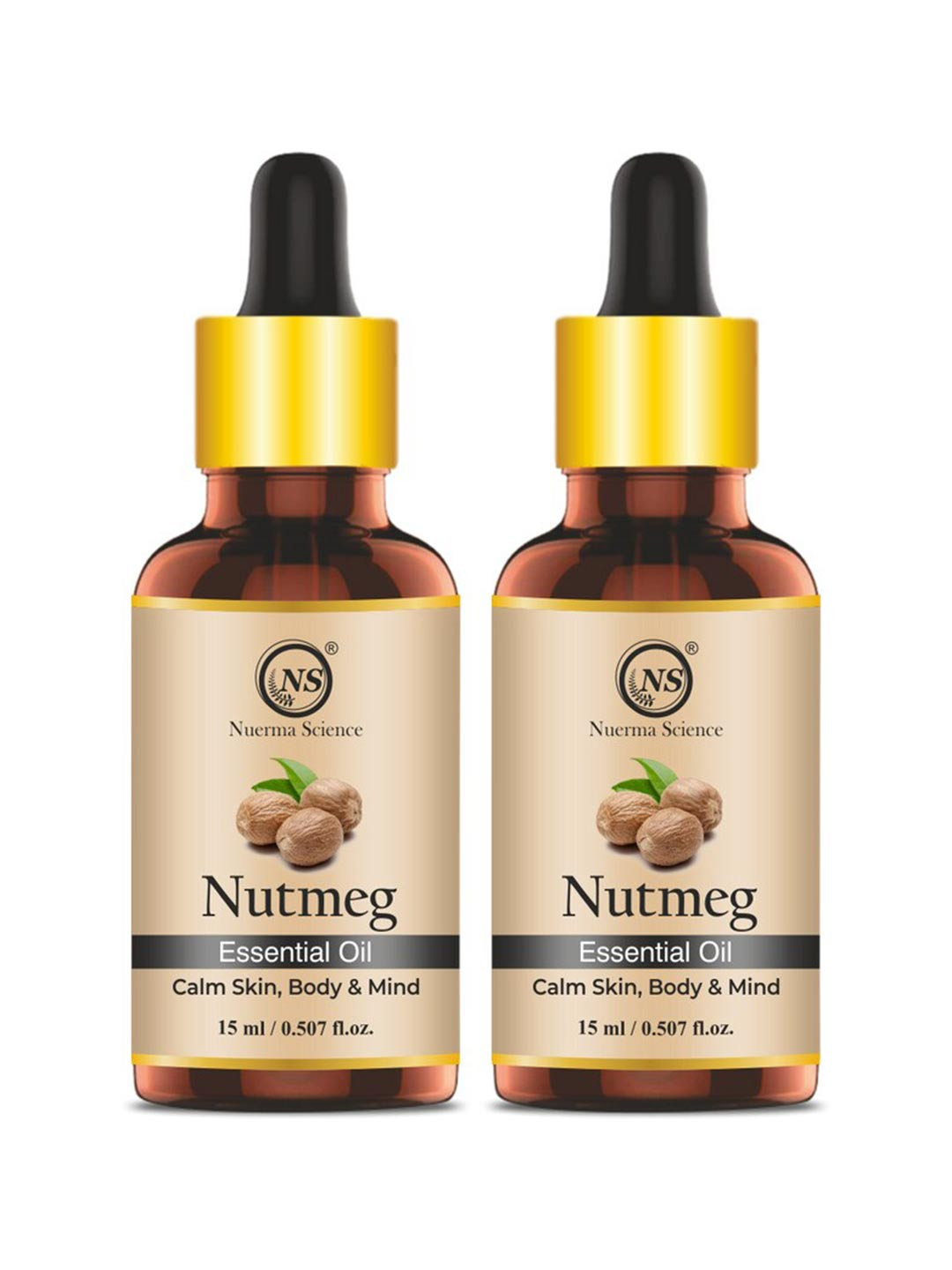 Nuerma Science Set Of 2 Nutmeg Essential Oil  Calms Skin Body & Mind -15ml Each