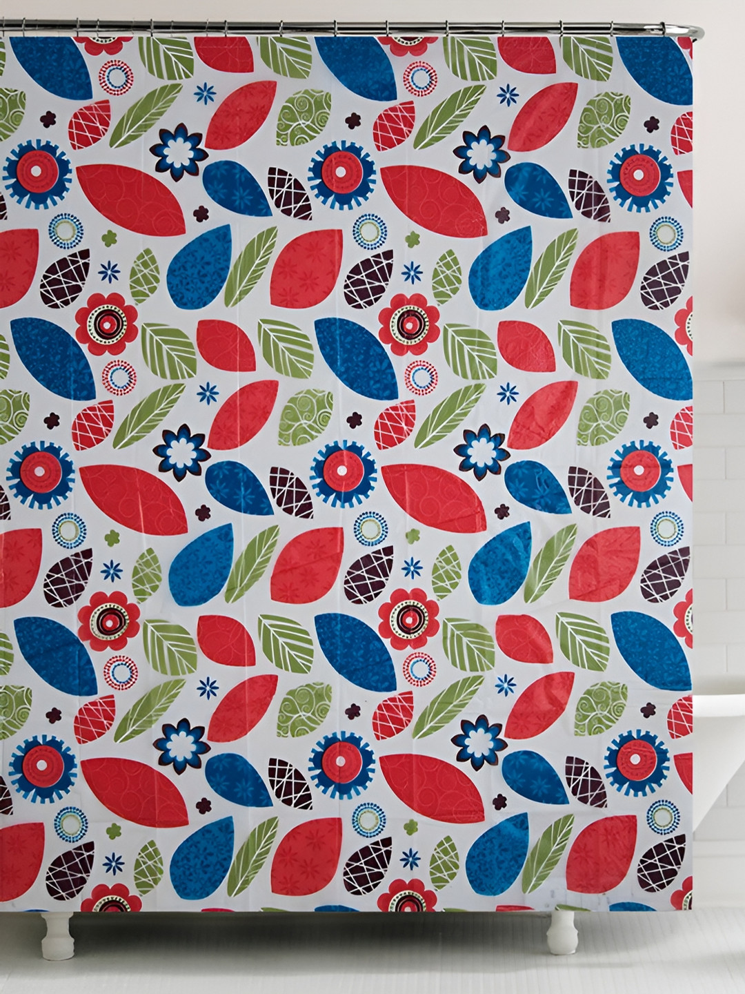 Aura White & Blue Floral Printed Shower Curtains