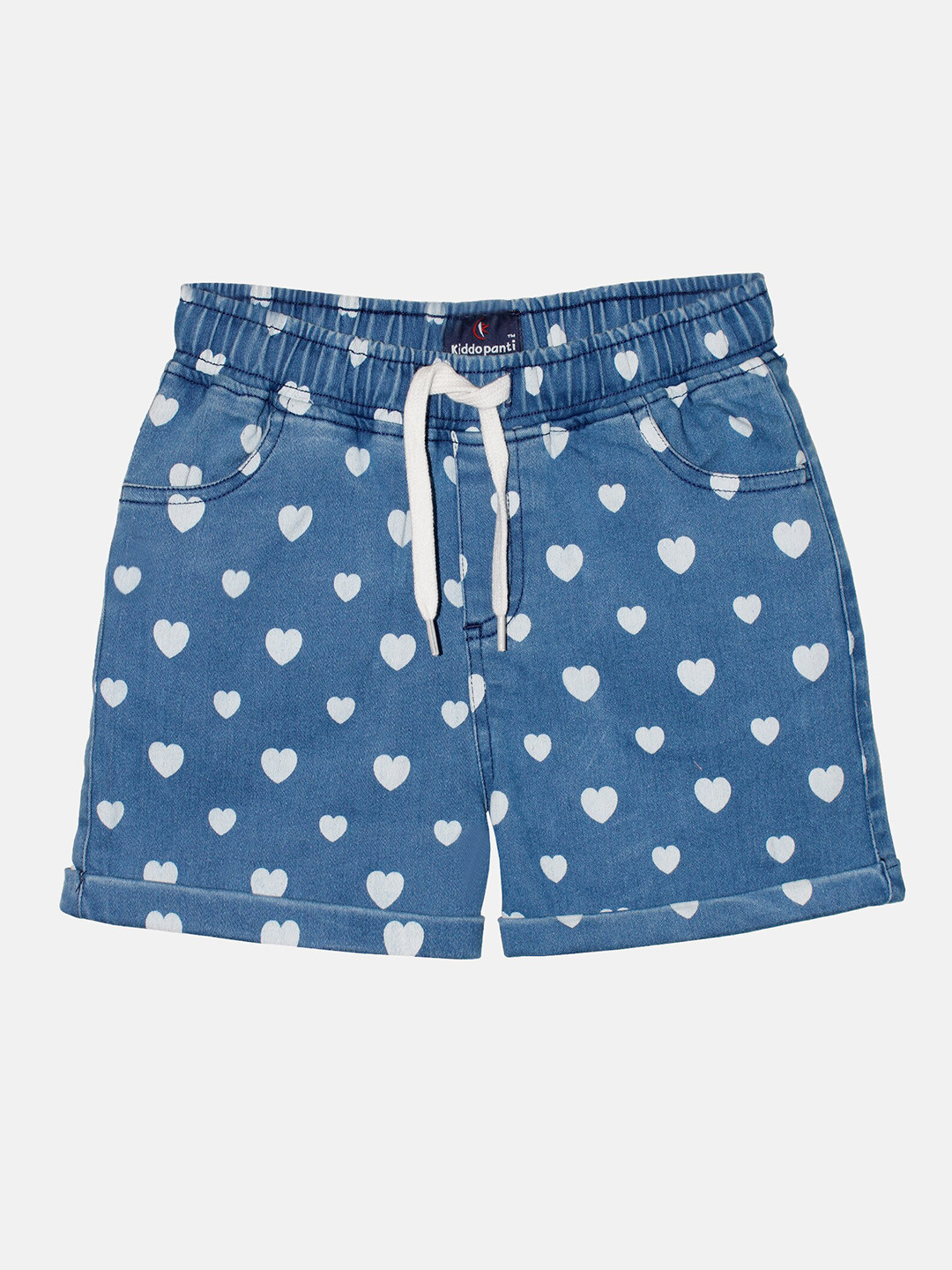 KiddoPanti Girls Mid-Rise Printed Denim Hot Pants