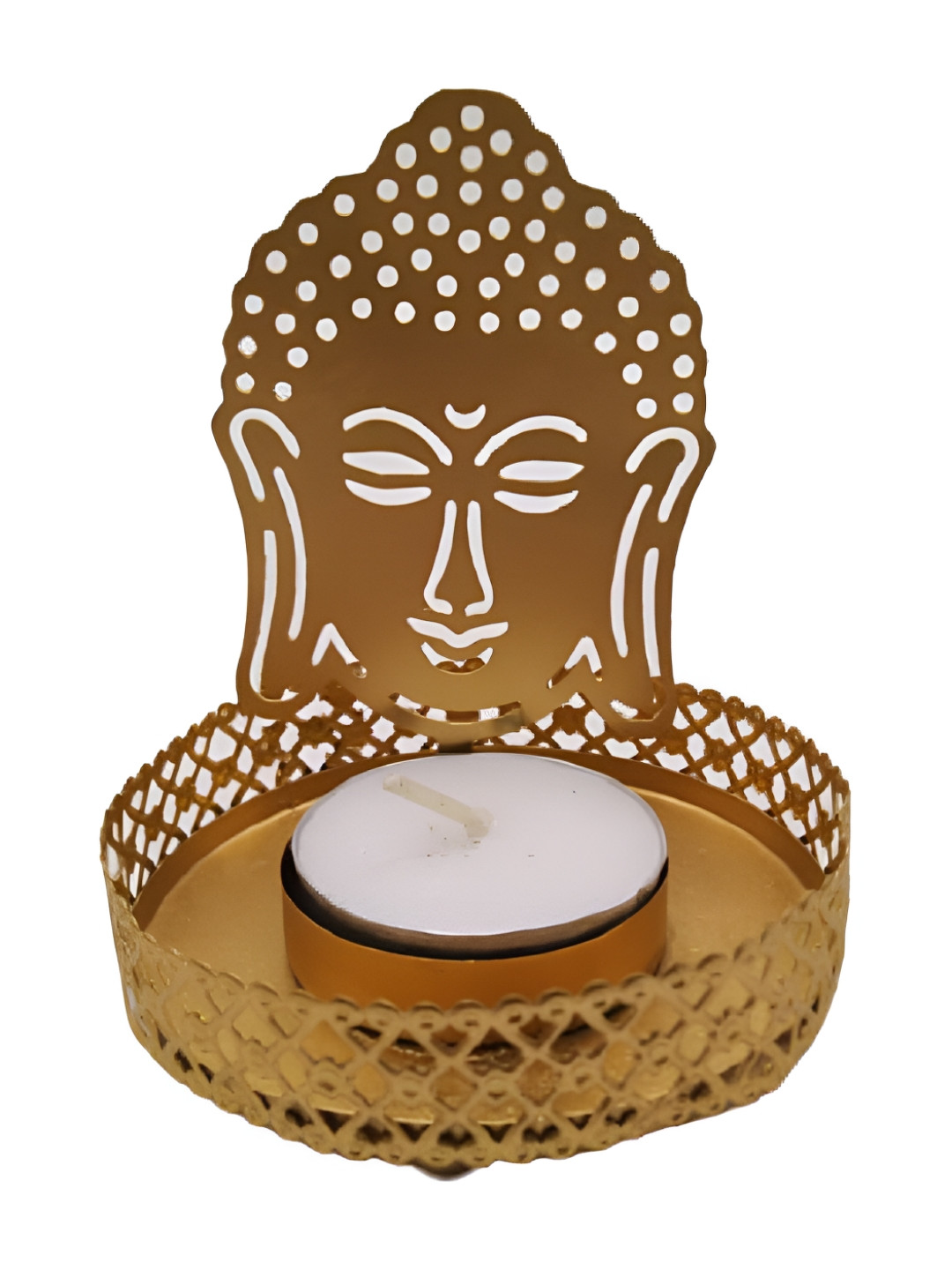 INDIA MEETS INDIA Gold Toned Textured Brass Candle Holder
