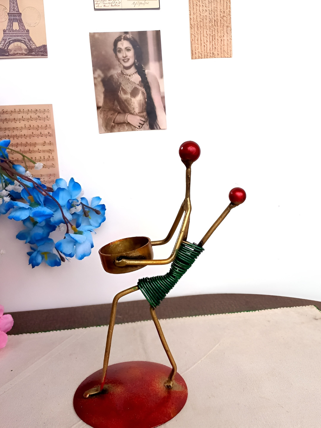 INDIA MEETS INDIA Gold Toned & Green Brass Candle Holder