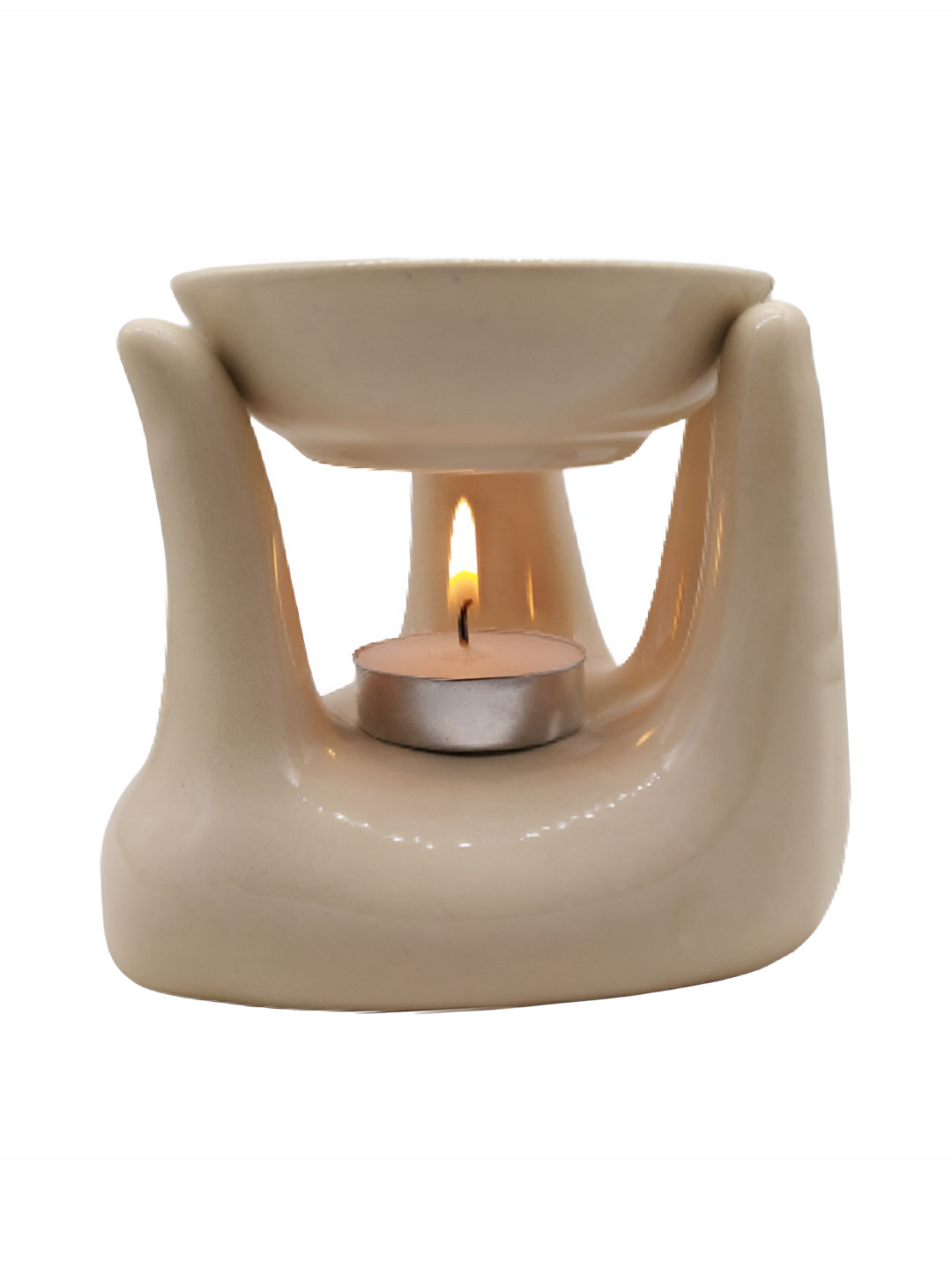 INDIA MEETS INDIA White & Cream Ceramic Candle Holder