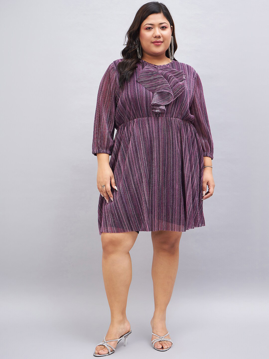 Sztori Embellished Puff sleeves Fit And Flare Dress