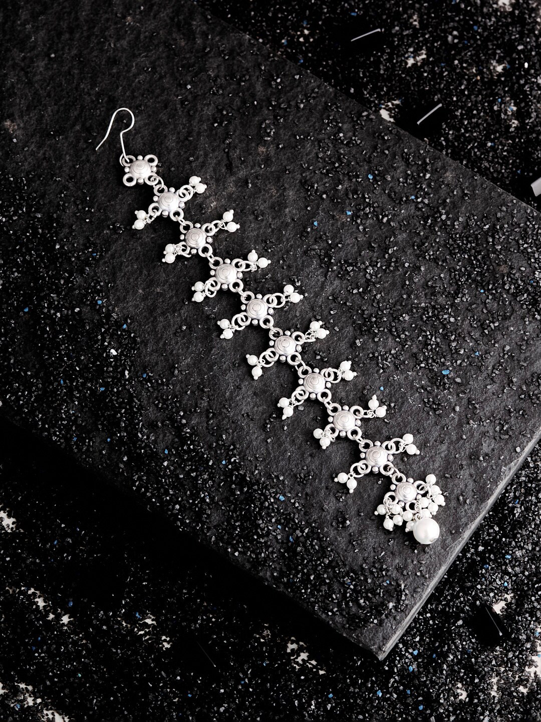 ATIBELLE German Silver Plated Stone-Studded & Beaded Maang Tikka