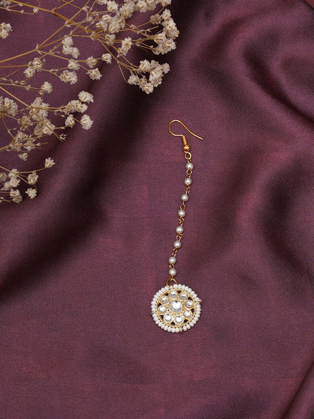 Ruby Raang Girls Gold-Plated Kundan Studded & Beads Beaded Maang Tikka