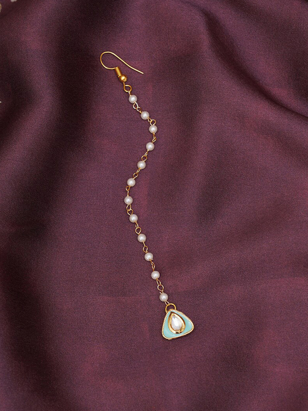 Ruby Raang Girls Gold-Plated Kundan-Studded Beads Beaded Enamelled Maang Tikka