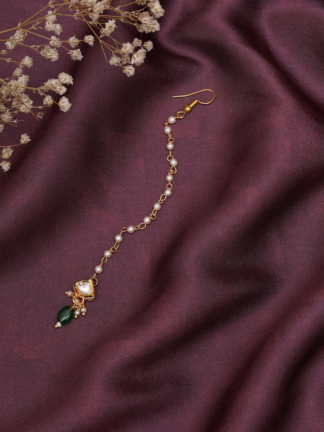 Ruby Raang Girls Gold-Plated Kundan Studded & Beads Beaded Maang Tikka