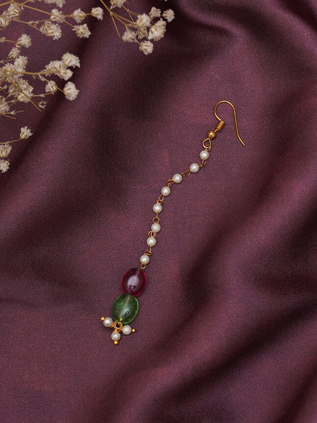 Ruby Raang Girls Gold-Plated Kundan Studded & Beaded Maang Tikka