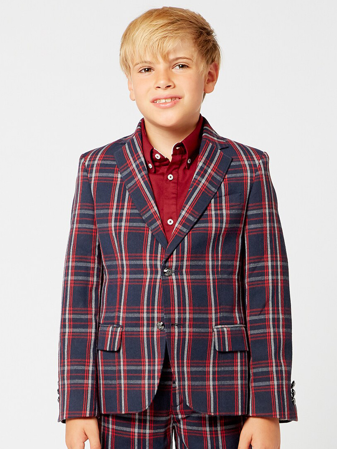 One Friday Boys Checked Notched Lapel Single-Breasted Blazer