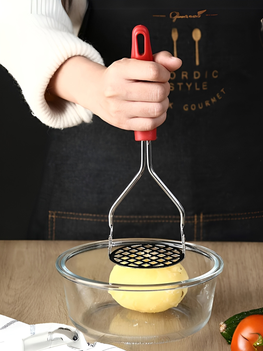 YELONA Red Stainless Steel Vegetable Masher