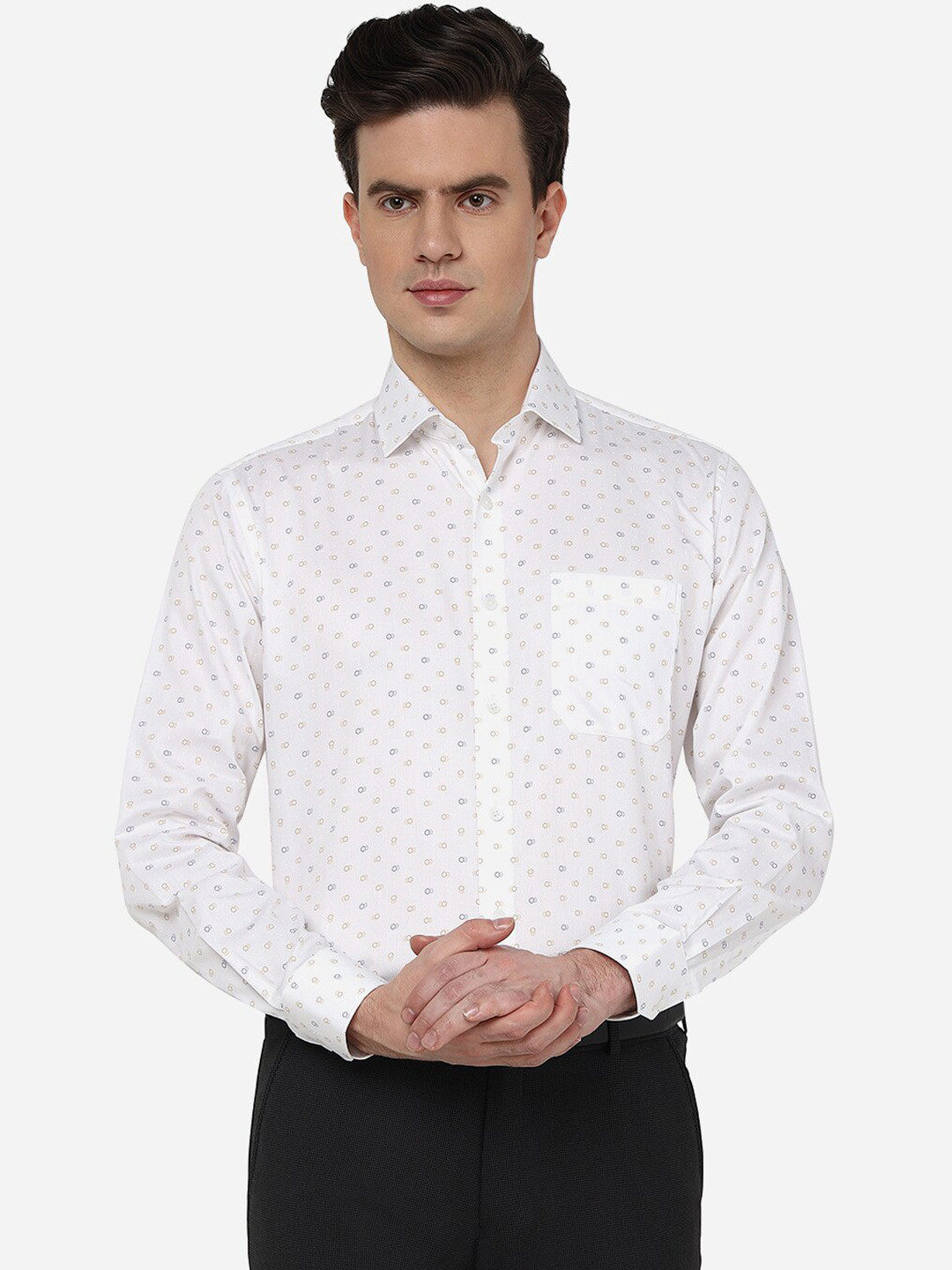 JADE BLUE Printed Spread Collar Long Sleeve Opaque Regular Fit Formal Shirt