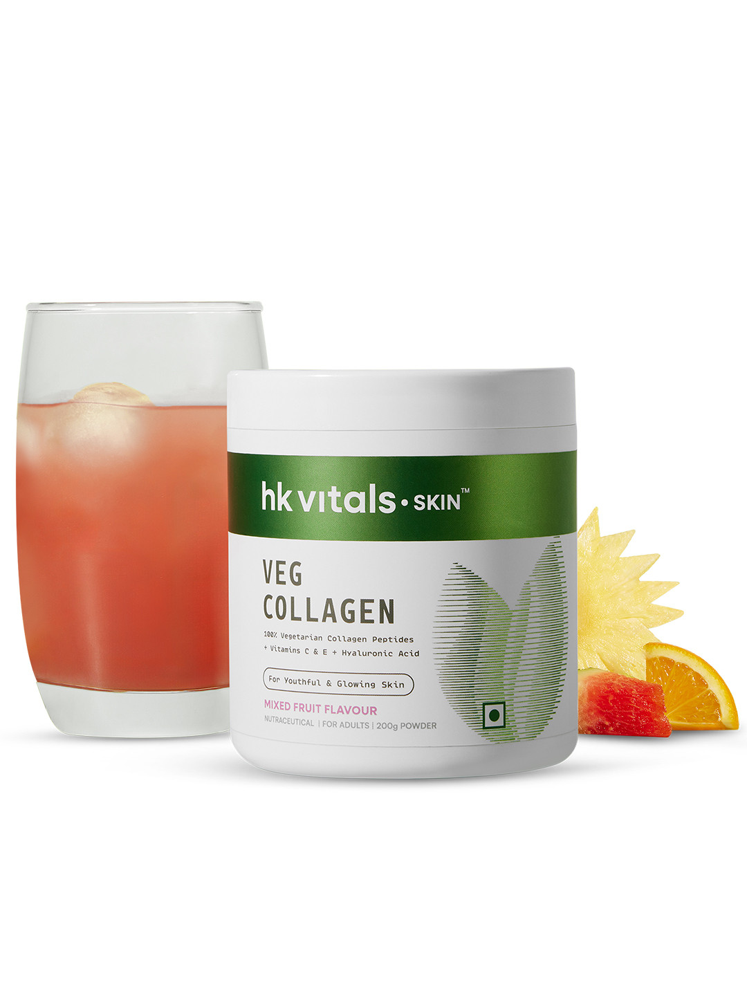 HK VITALS Skin Radiance Collagen Veg Powder with Vitamin C & E 200 g - Mixed Fruit Flavour