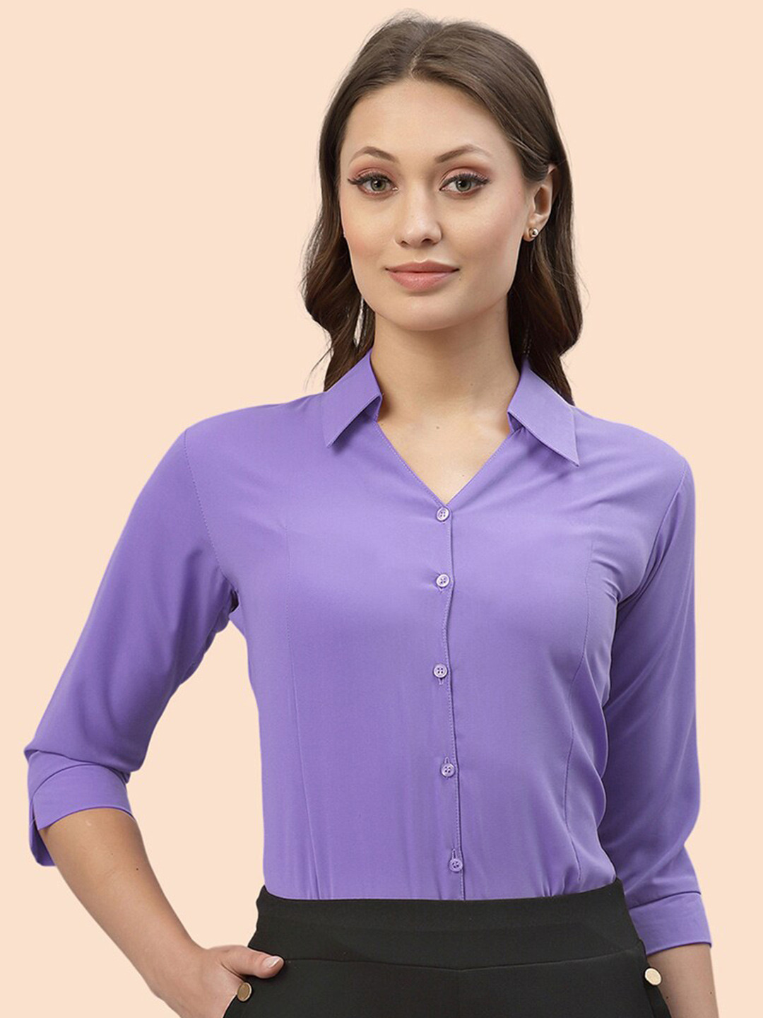 Selvia Spread Collar Long Sleeves Opaque Casual Shirt