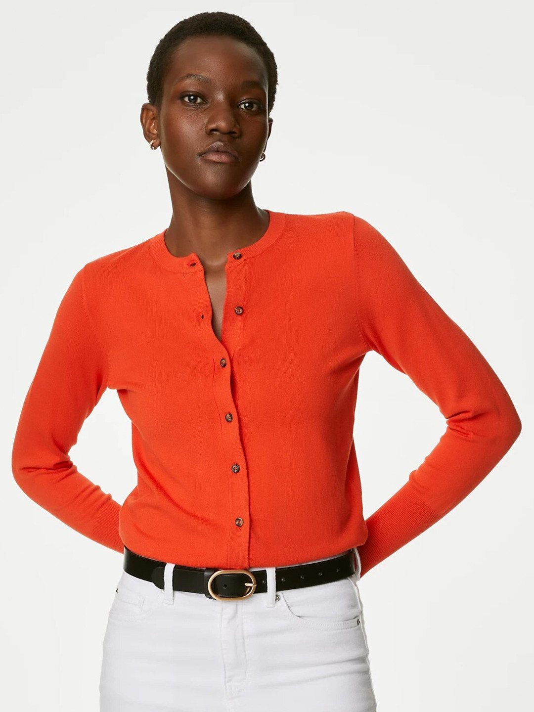 Marks & Spencer Crew Neck Button Front Cardigan