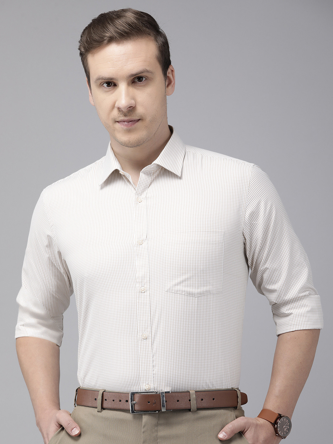 Park Avenue Slim Fit Grid Tattersall Checked Formal Shirt