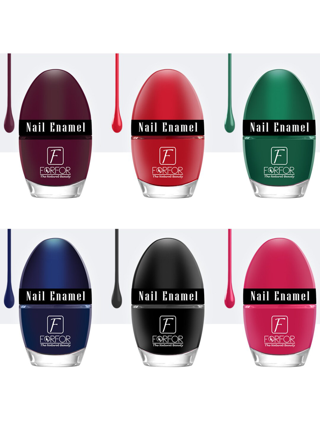FORFOR 6-Pcs Jazzy Nail Enamel - 5ml Each - Maroon-Green-Blue-Black-Rich Red-Magenta