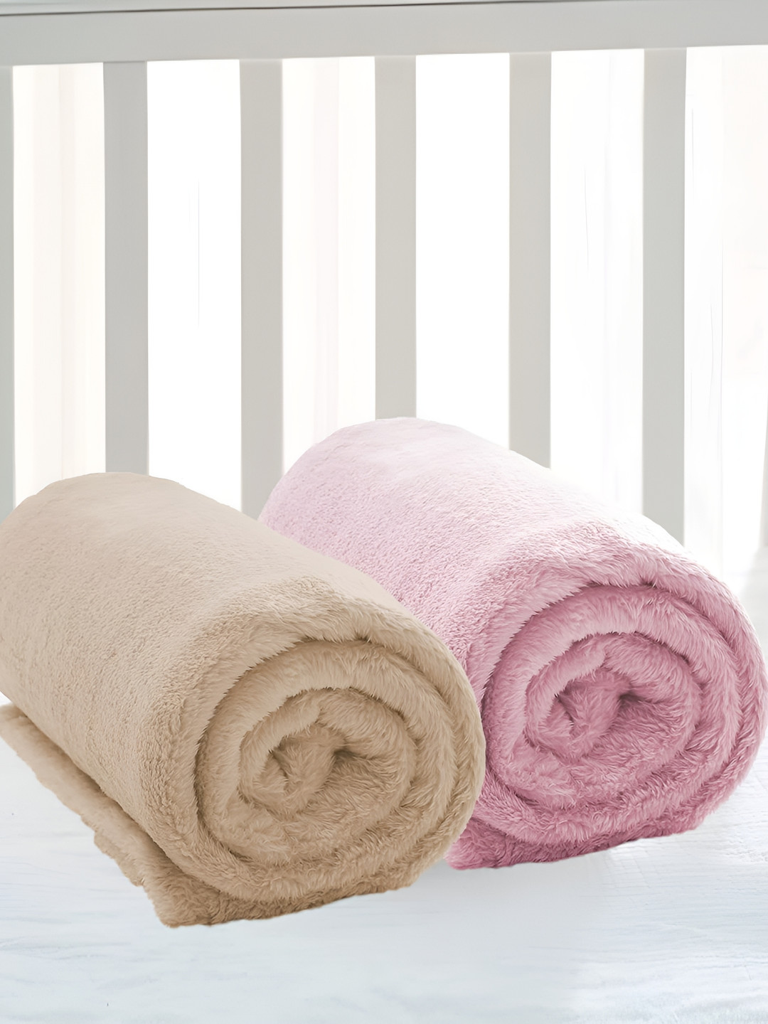 bsb home Beige & Pink 2 Pieces Mild Winter 300 GSM Single Bed Blanket