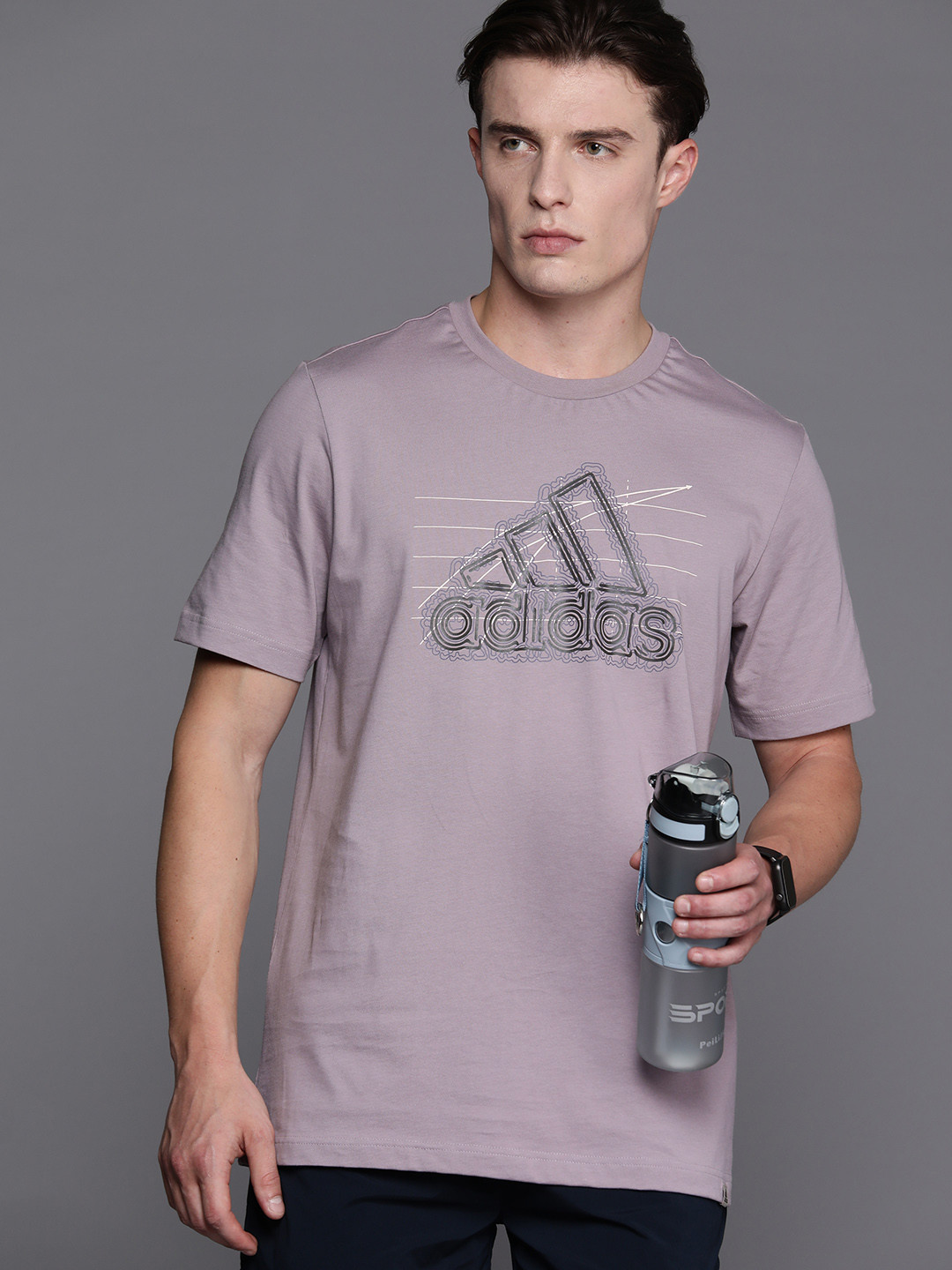 ADIDAS Men Brand Logo Printed Growth BOS Pure Cotton T-shirt