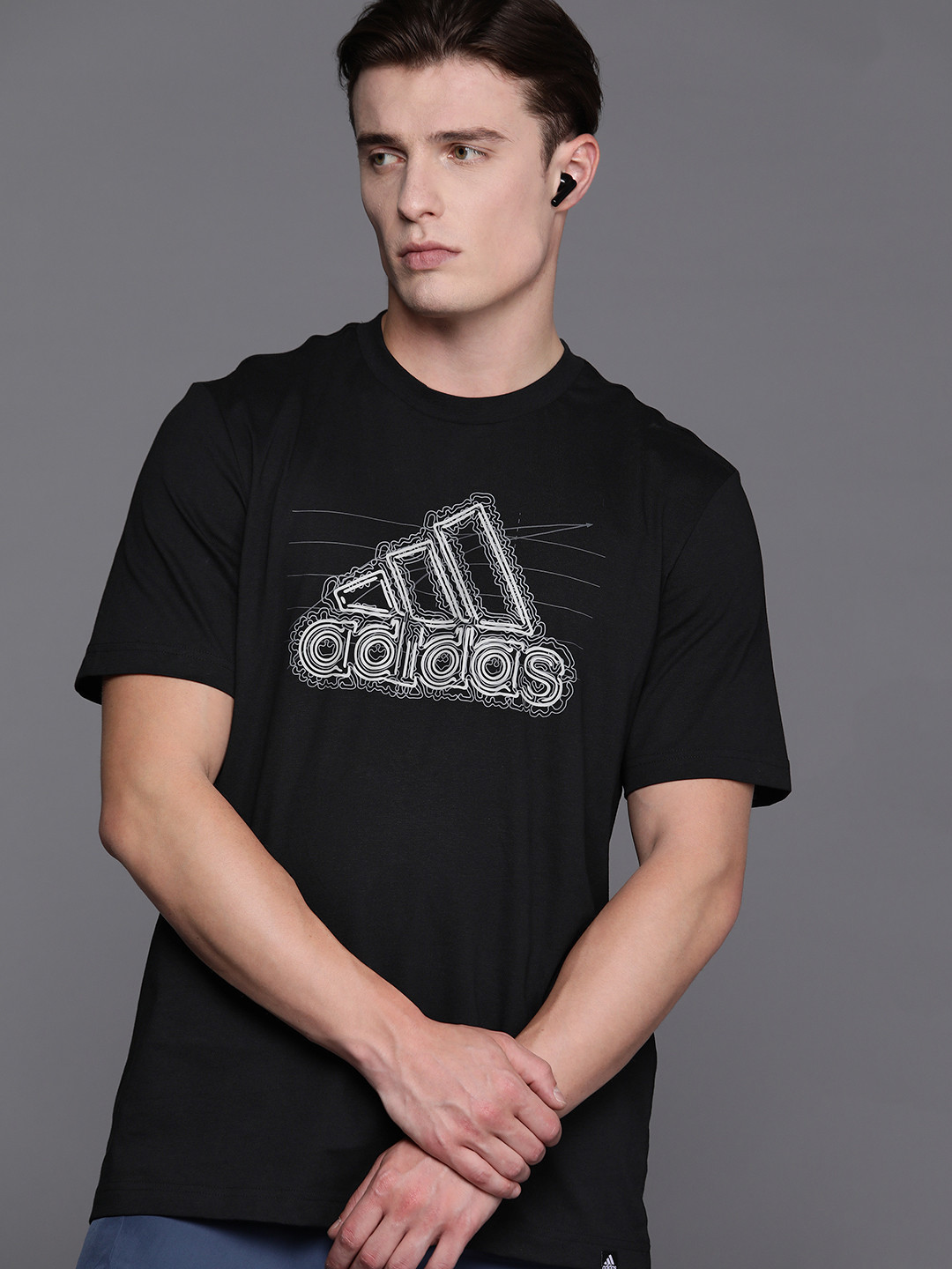 ADIDAS Men Brand Logo Printed Growth BOS Pure Cotton T-shirt