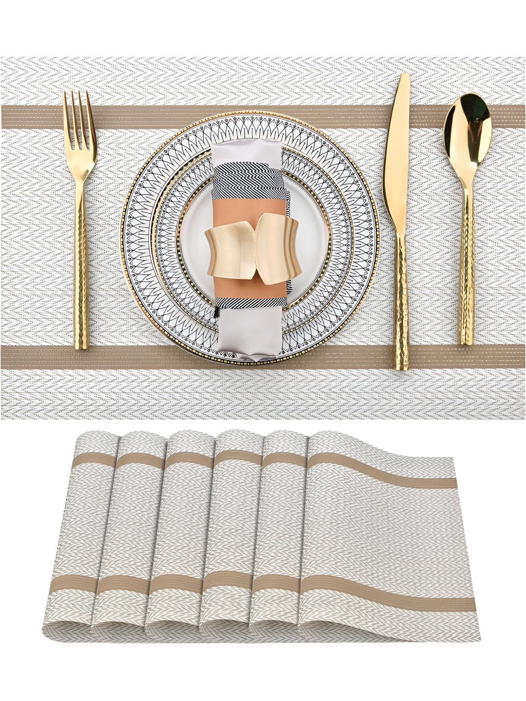 Wosta White 6 Pieces Waterproof Anti Slip Ractangle Table Placemats