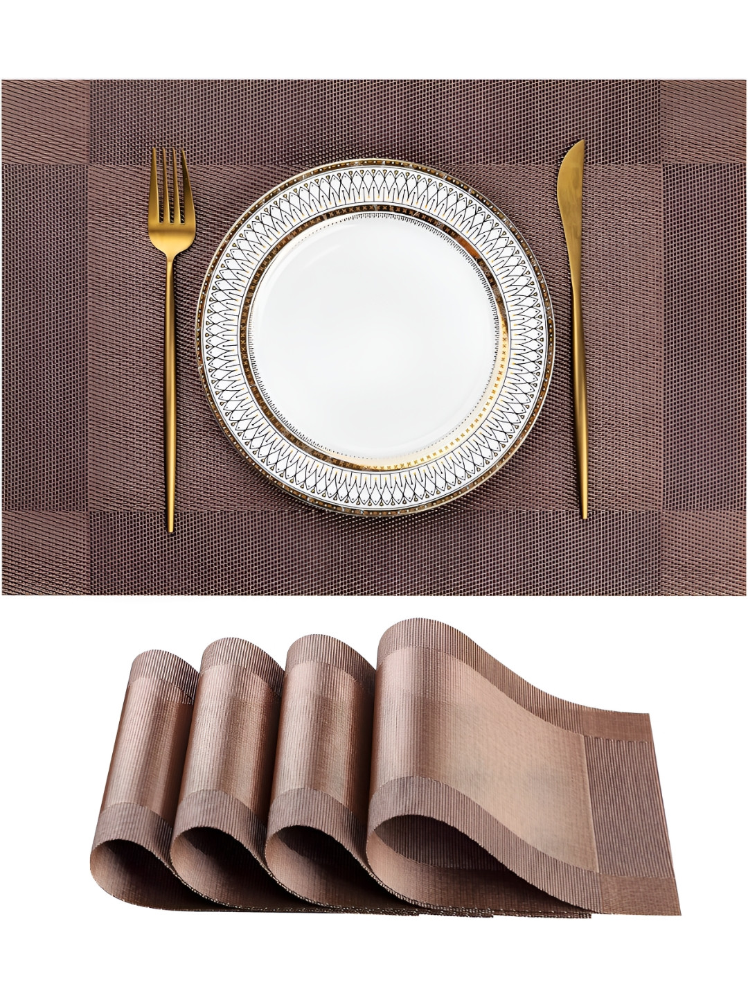 Wosta Brown 4 Pieces Waterproof Anti Slip Table Placemats