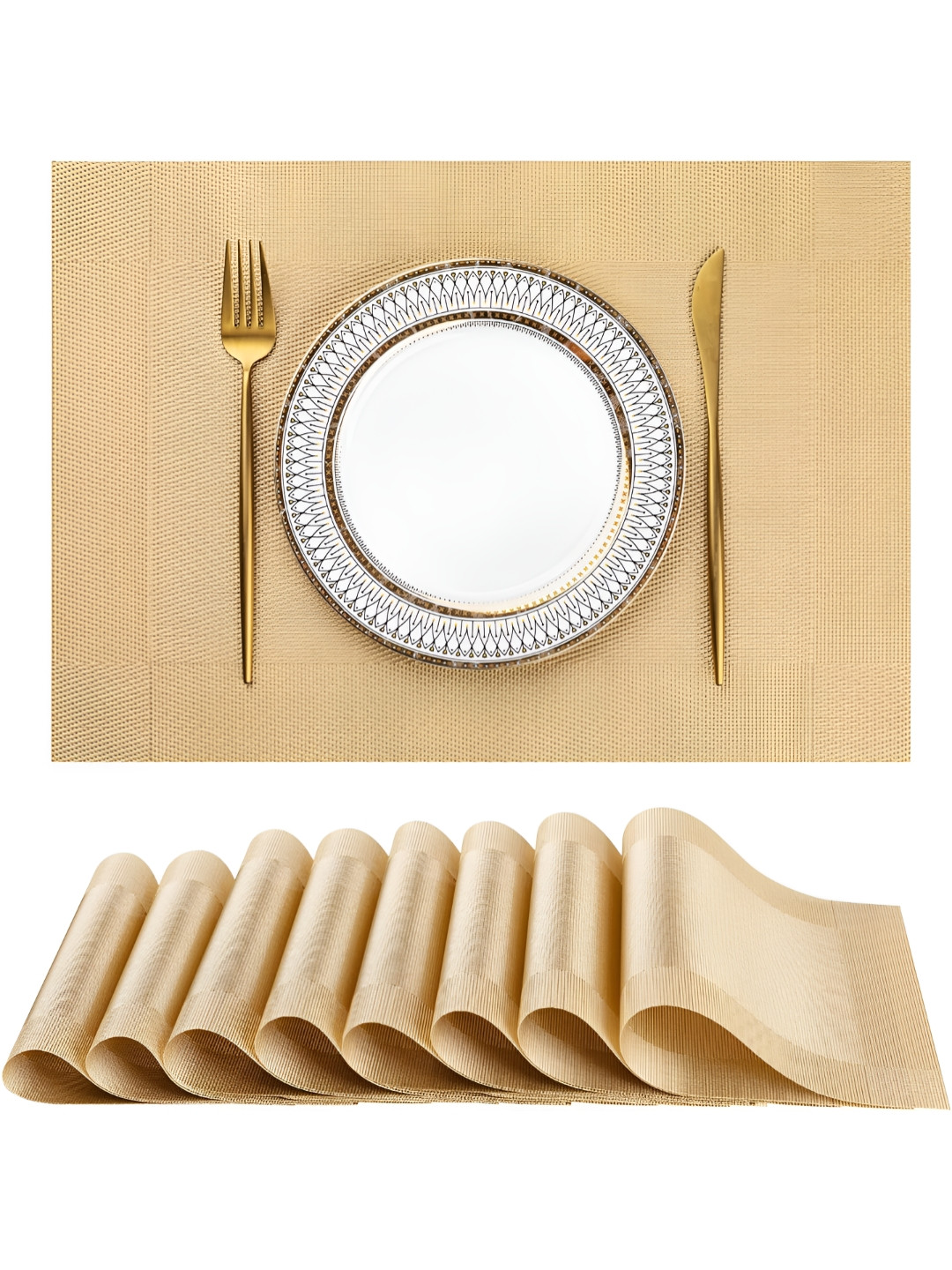 Wosta Beige 8 Pieces Textured Rectangular Table Placemats