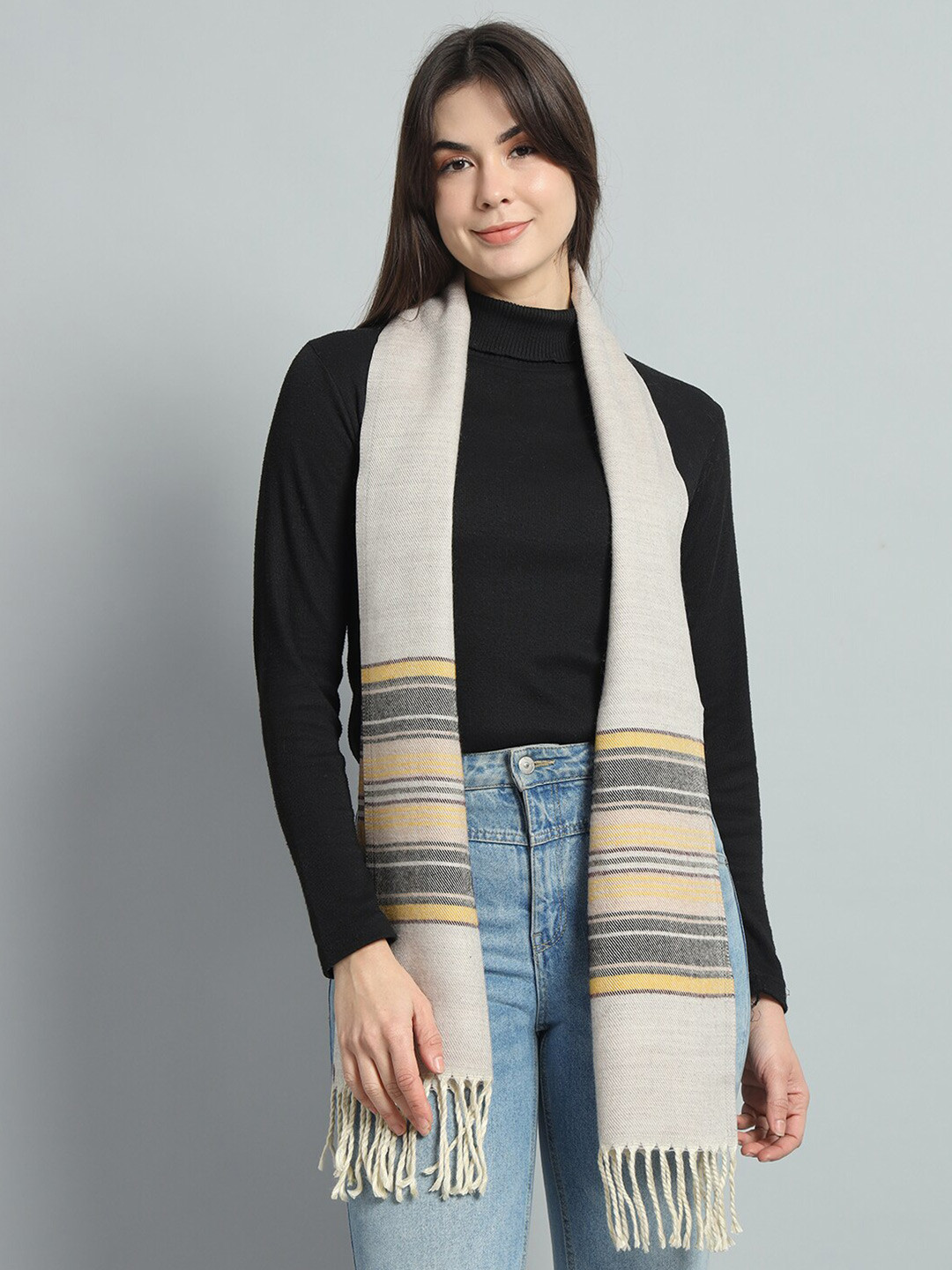 HANDICRAFT PALACE Striped Reversible Woven Wool Scarf