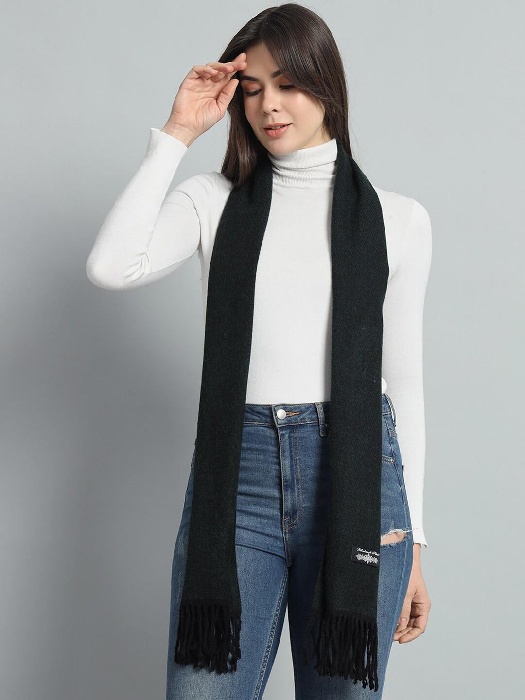 HANDICRAFT PALACE Tasselled Reversible Woven Wool Scarf