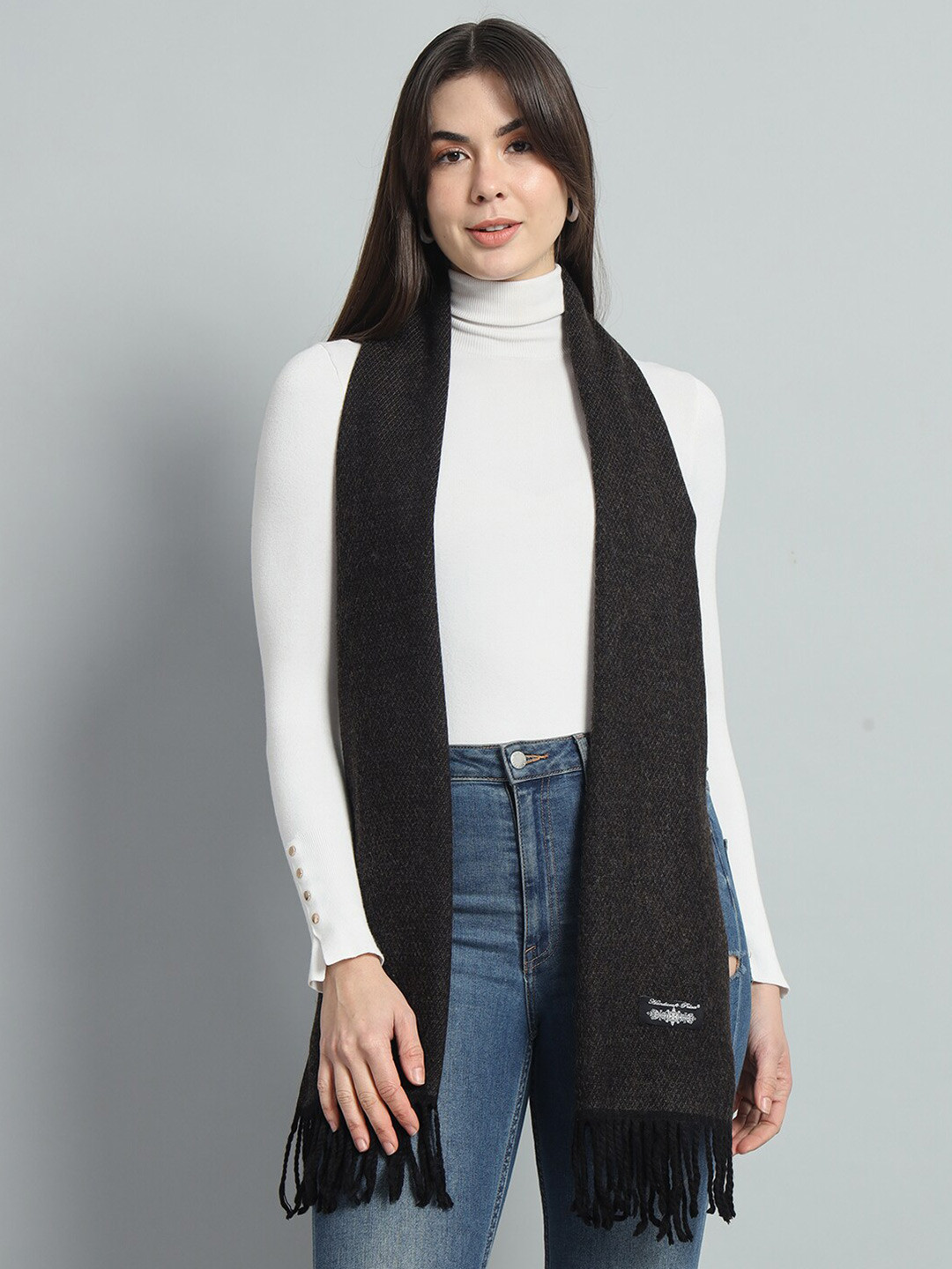HANDICRAFT PALACE Tasselled Reversible Woven Wool Scarf