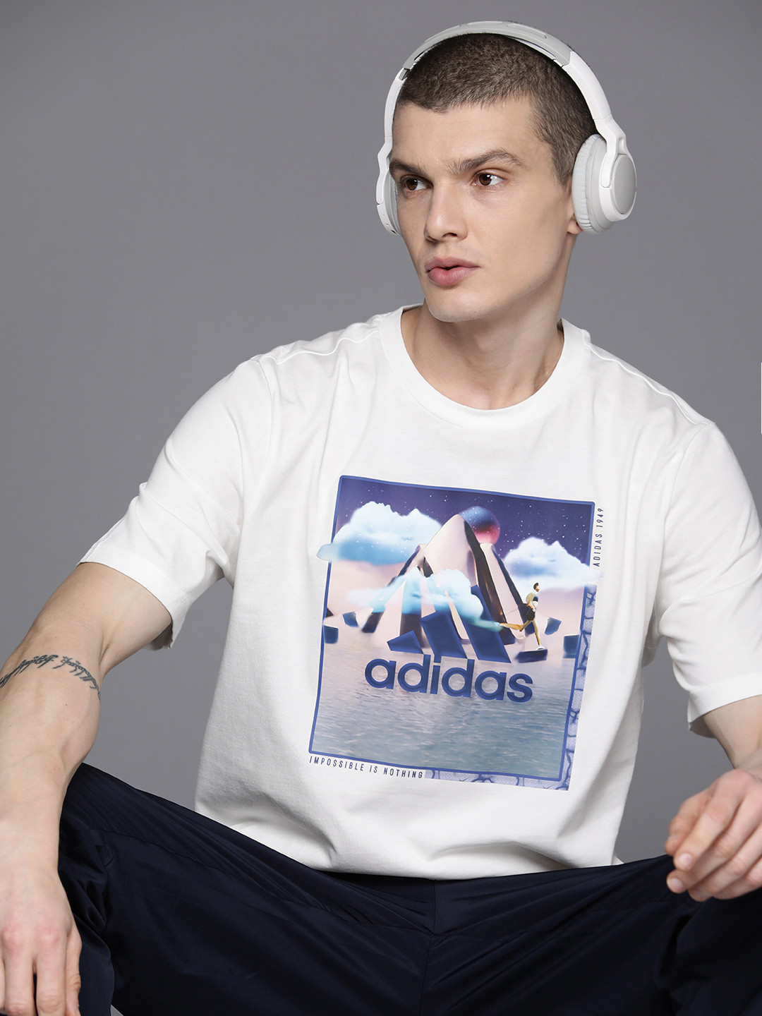ADIDAS Men Landscape Badge Pure Cotton T-shirt