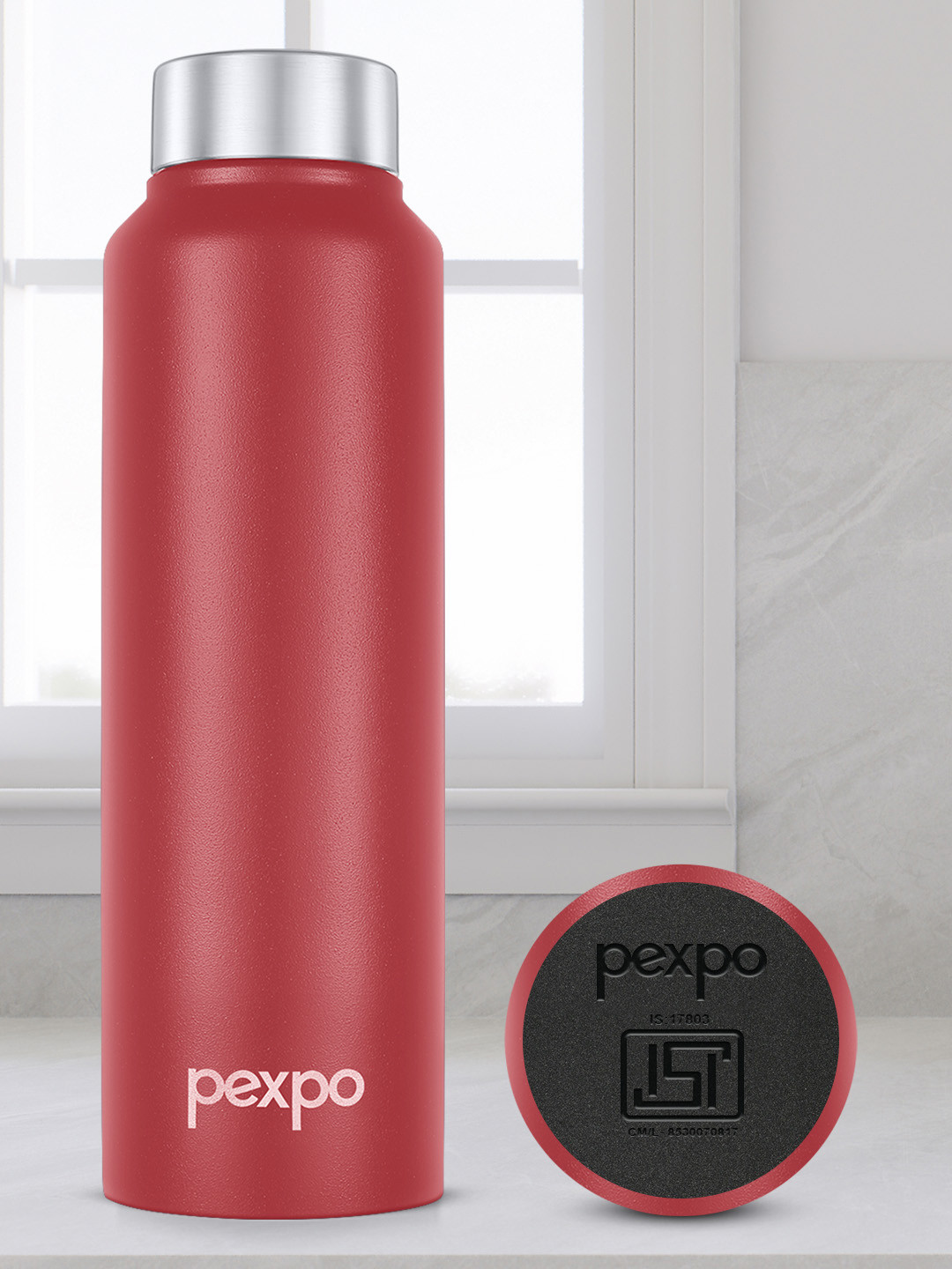 Pexpo CHROMO Refrigerator Stainless Steel 750ml Single wall Red Water Bottle
