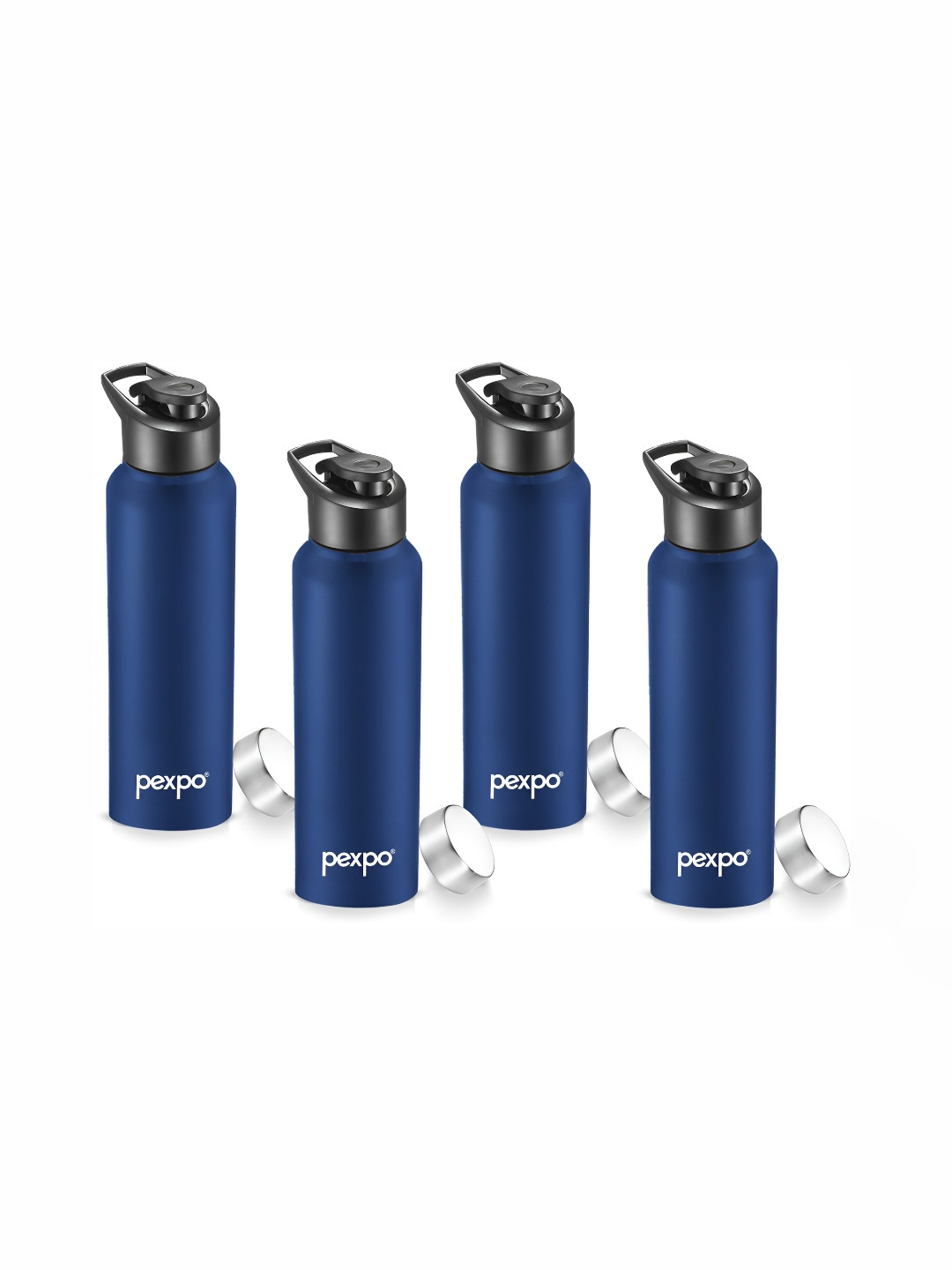 Pexpo Chromo-Xtreme Navy Blue Solid Stainless Steel Single Wall Vacuum 4 Piece Sipper - 1L