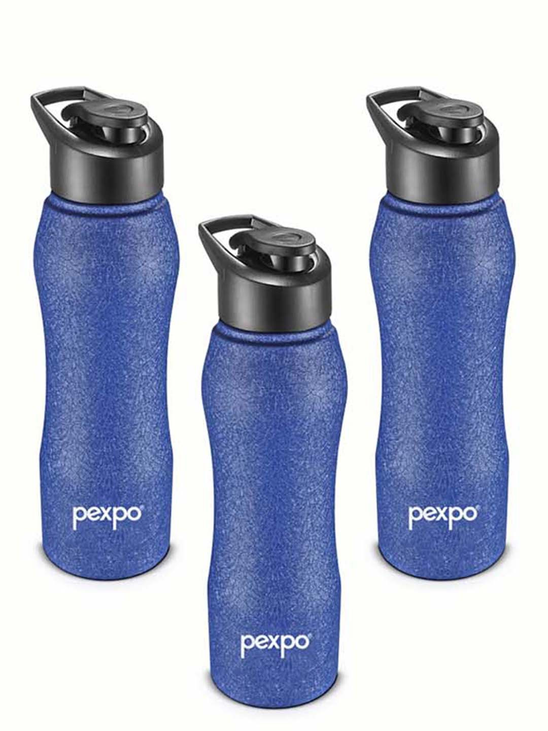 Pexpo Bistro Blue Stainless Steel Single Wall Vacuum 3 Piece Water Bottle - 1L