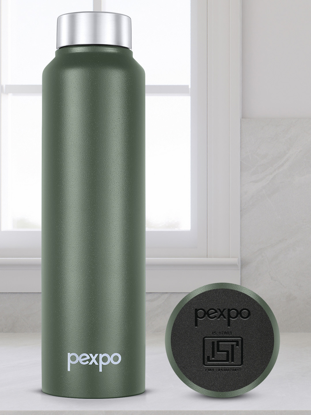 Pexpo Chromo - Xtreme Green Solid Stainless Steel Spill Proof Water Bottle - 1L
