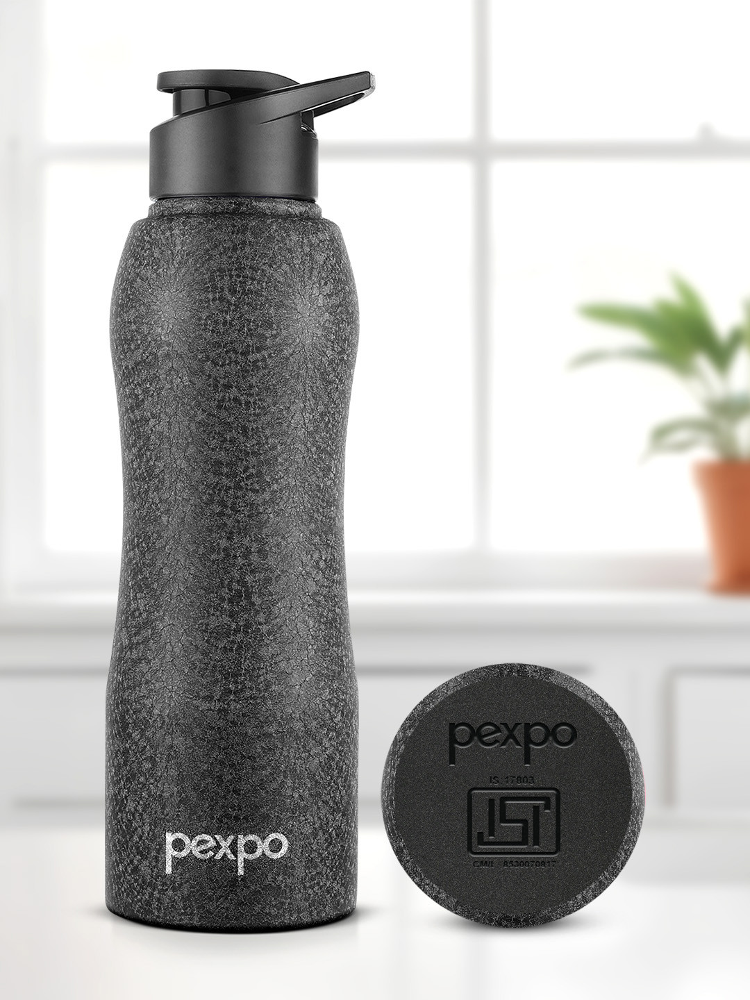 Pexpo Bistro Black Stainless Steel Spill Proof Water Bottle - 750ml