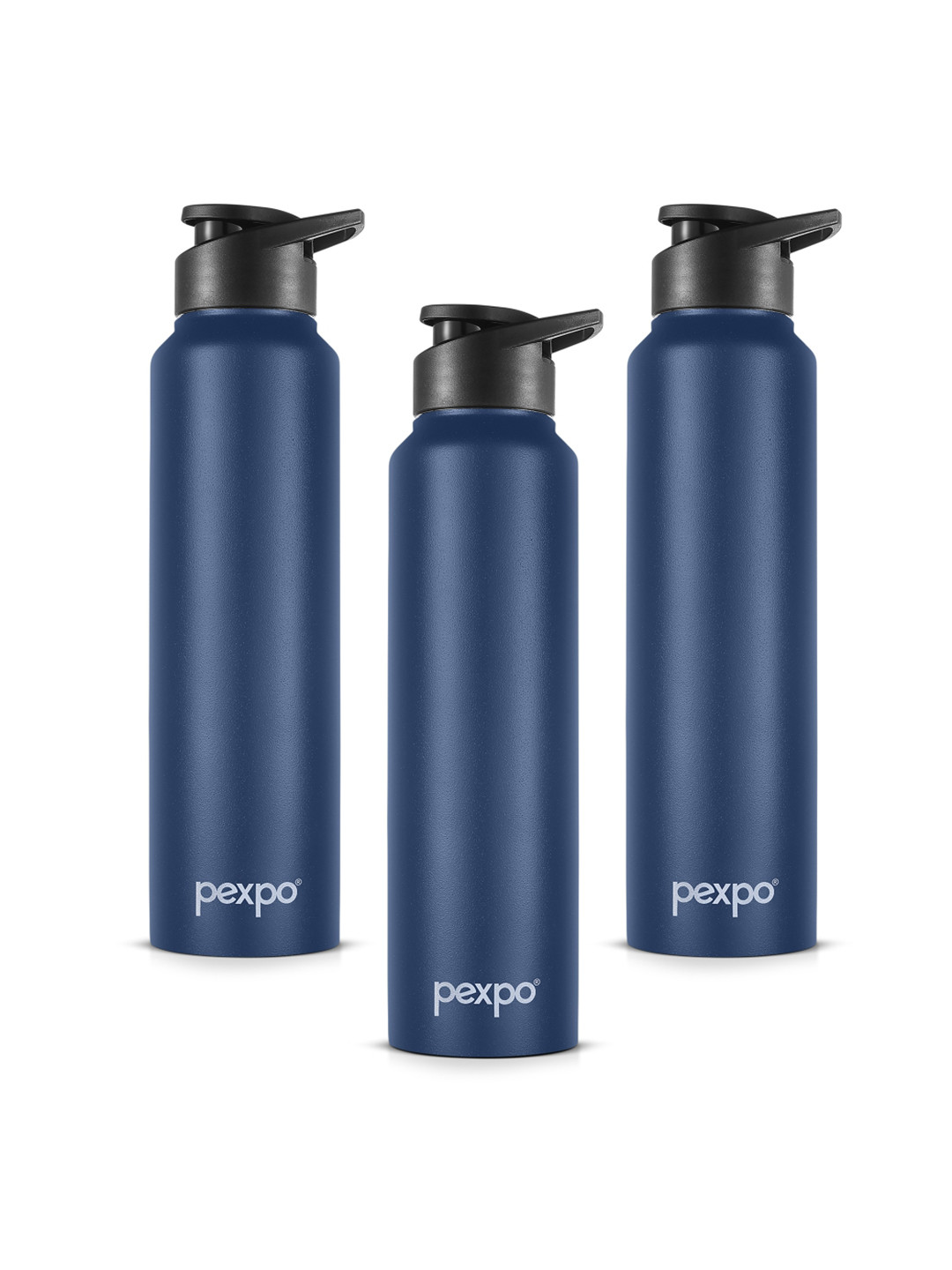 Pexpo Chromo-Xtreme Navy Blue Stainless Steel Single Wall Vacuum 3 Piece Water Bottle - 1L