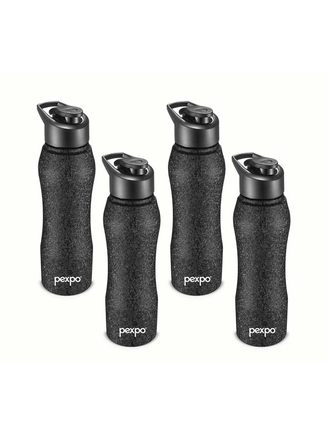 Pexpo BISTRO Set of 4 Sports & Hiking Stainless Steel 1L Single wall Black Water Bottle