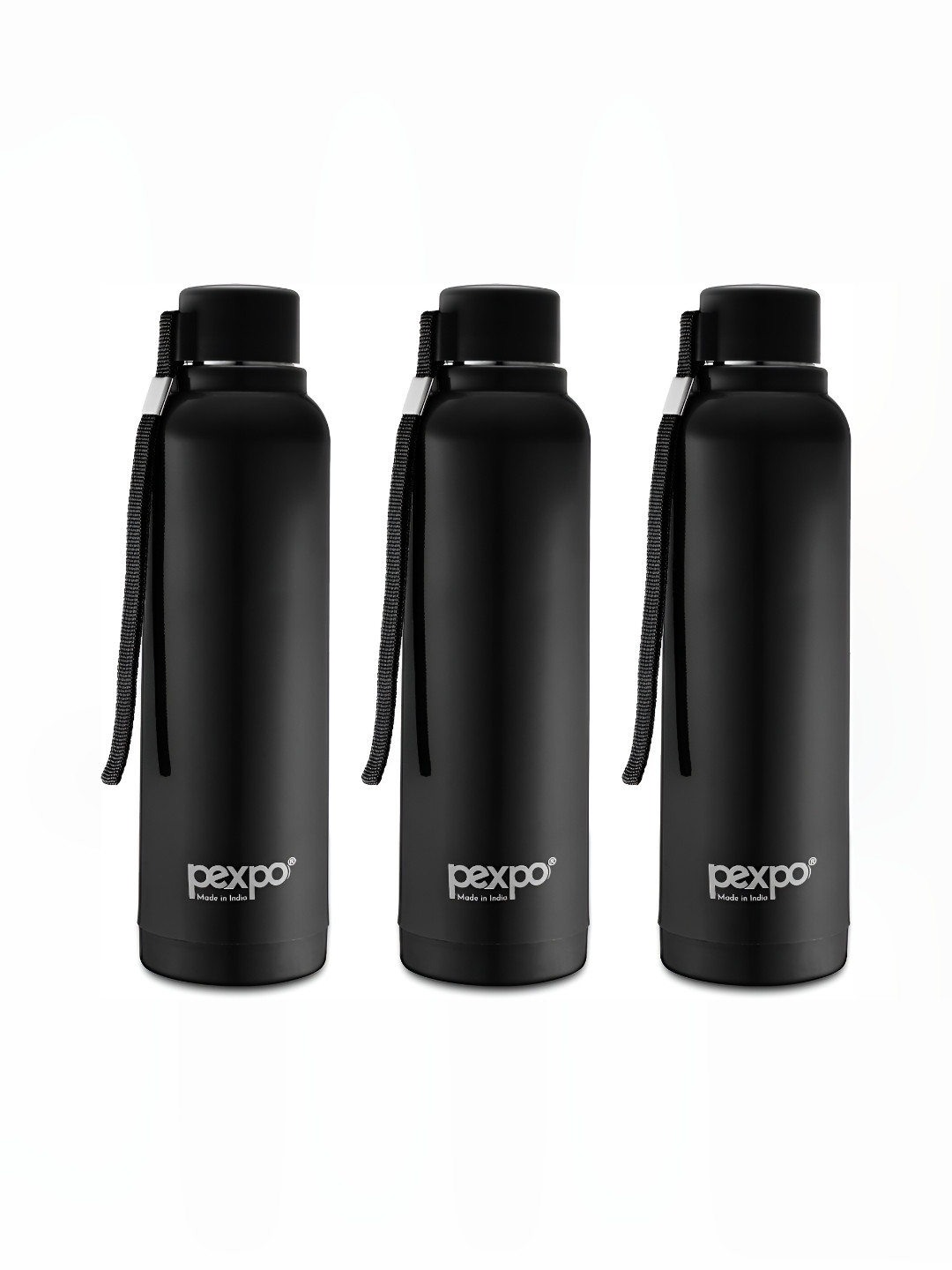 Pexpo Black 3 Pieces Stainless Steel Water Bottle-680ml Each
