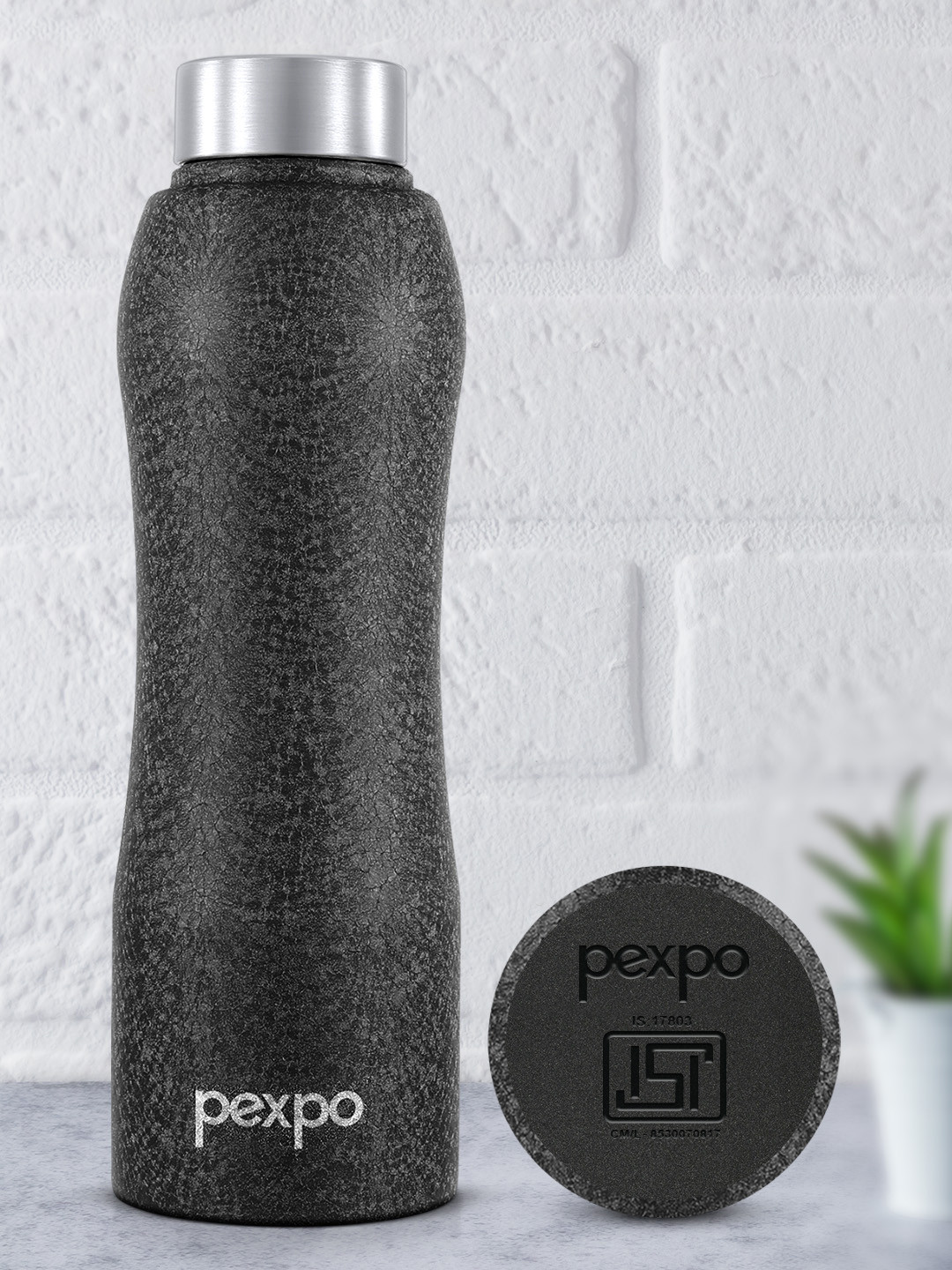 Pexpo BISTRO Refrigerator Stainless Steel 1L Single wall Black Water Bottle