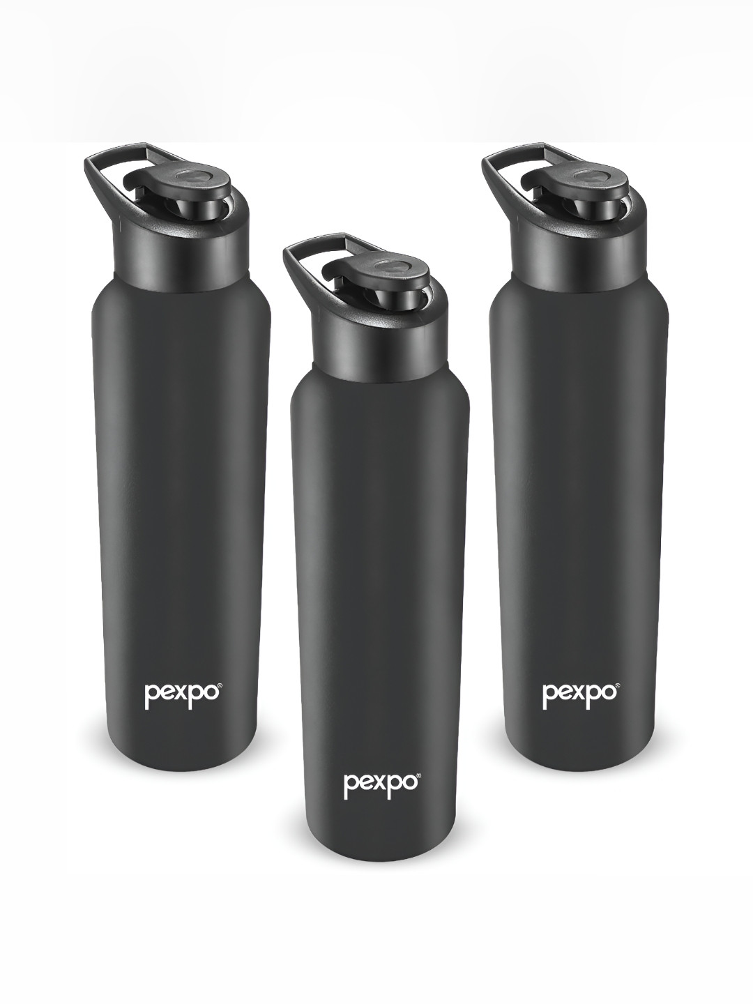 Pexpo Chromo - Xtreme Black Stainless Steel Spill Proof 3 Piece Water Bottle - 1L