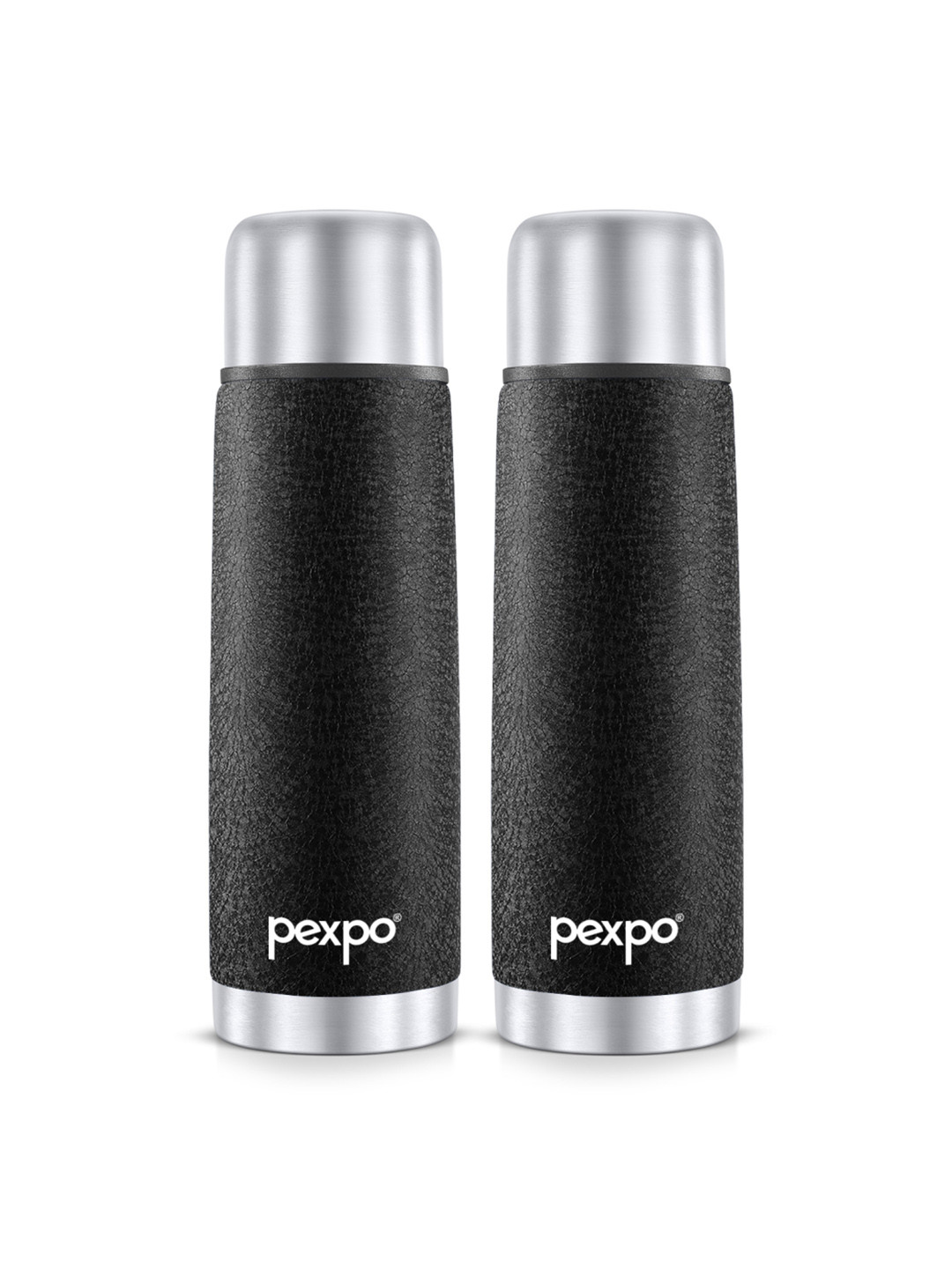 Pexpo Crocodile Black Solid Stainless Steel Spill Proof 2 Piece Flask - 350ml