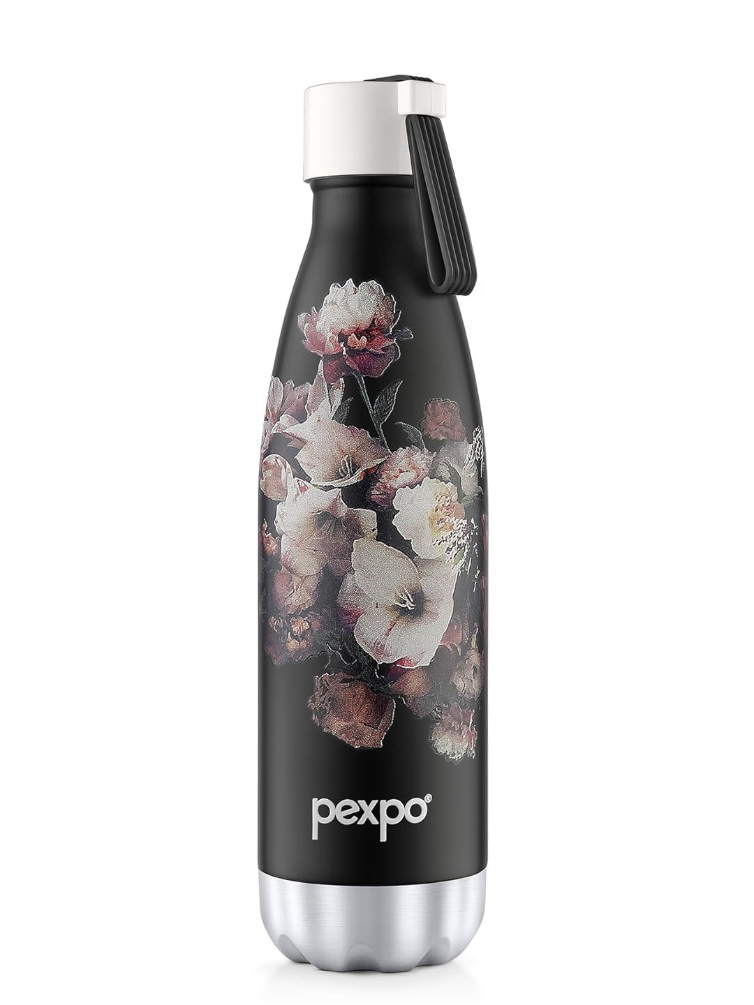Pexpo Espresso Black Floral Stainless Steel Double Wall Vacuum Flask - 500ml