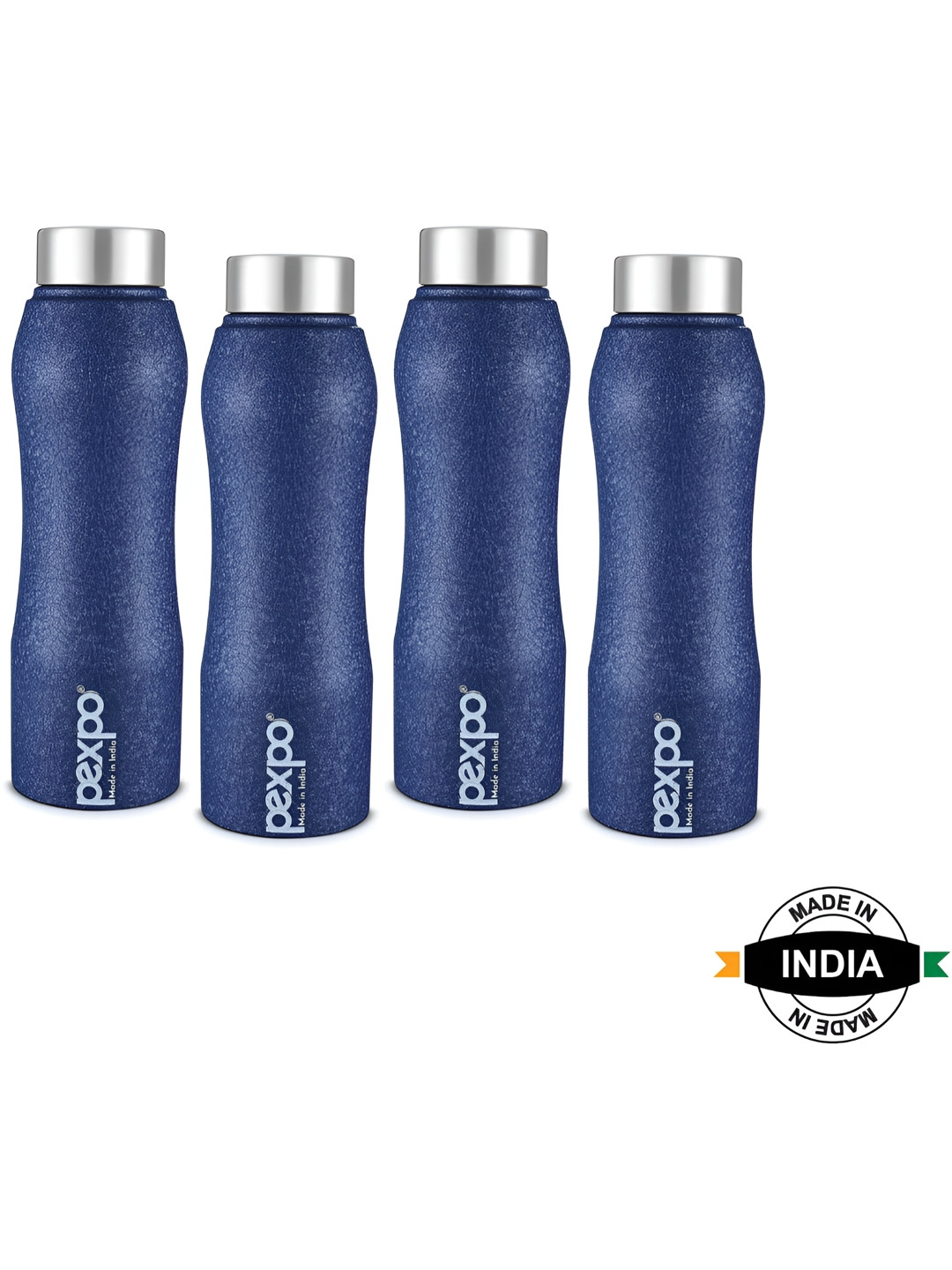 Pexpo Bistro Blue Solid Stainless Steel Single Wall Vacuum 4 Piece Water Bottle - 1L