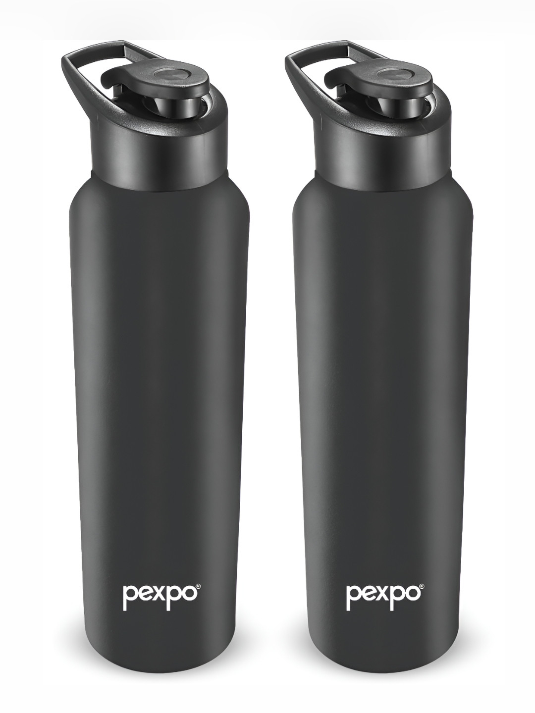 Pexpo Chromo Black Stainless Steel Single Wall Vacuum 2 Piece Water Bottle - 750ml