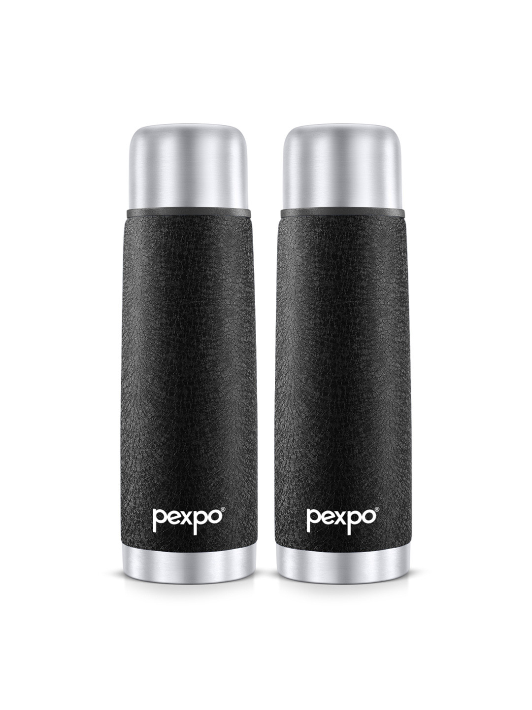 Pexpo Flexo Black Solid Stainless Steel Spill Proof 2 Piece Flask - 500ml