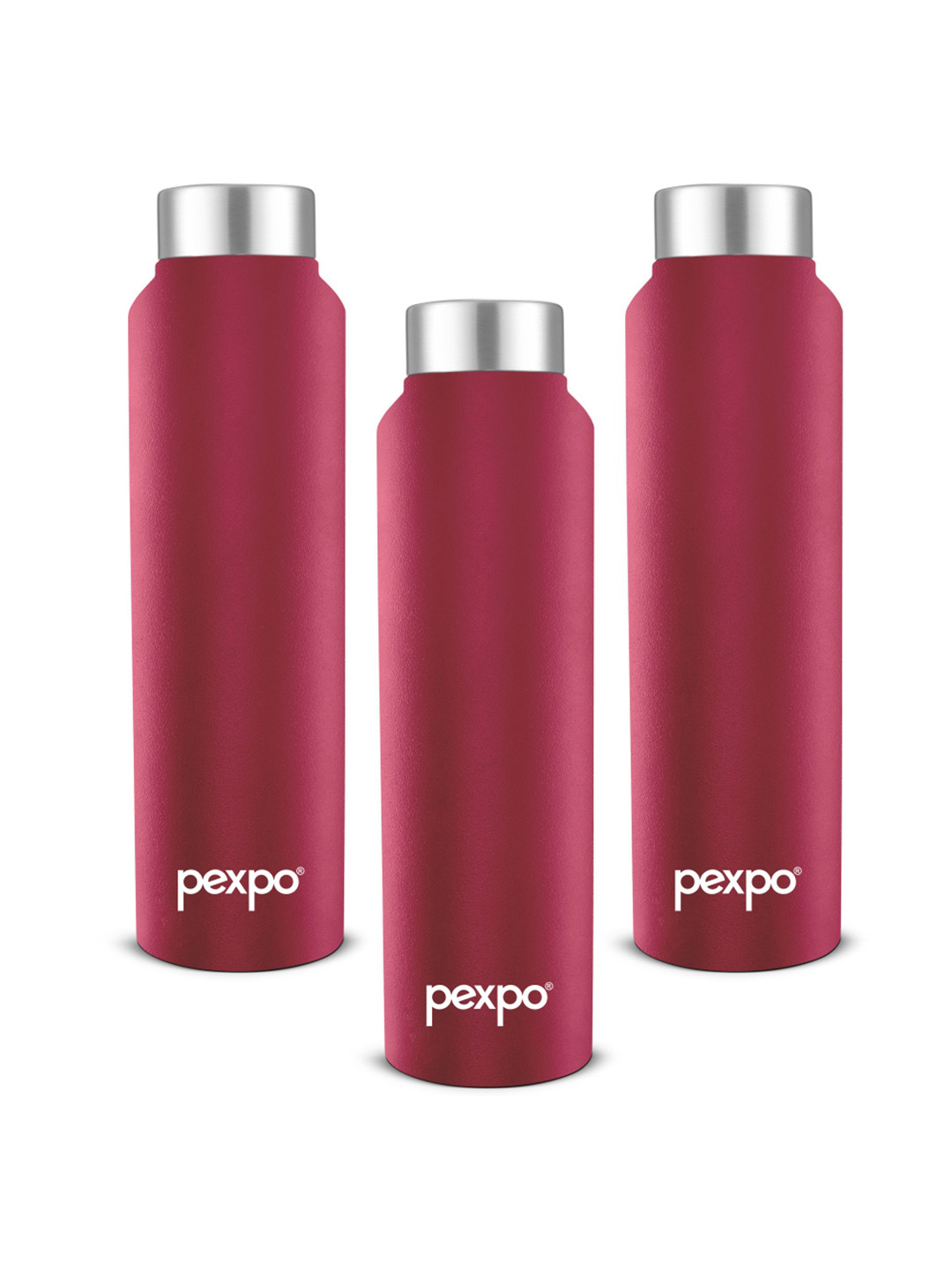 Pexpo Chromo-Xtreme Maroon Solid Stainless Steel Spill Proof 3 Piece Water Bottle - 1L