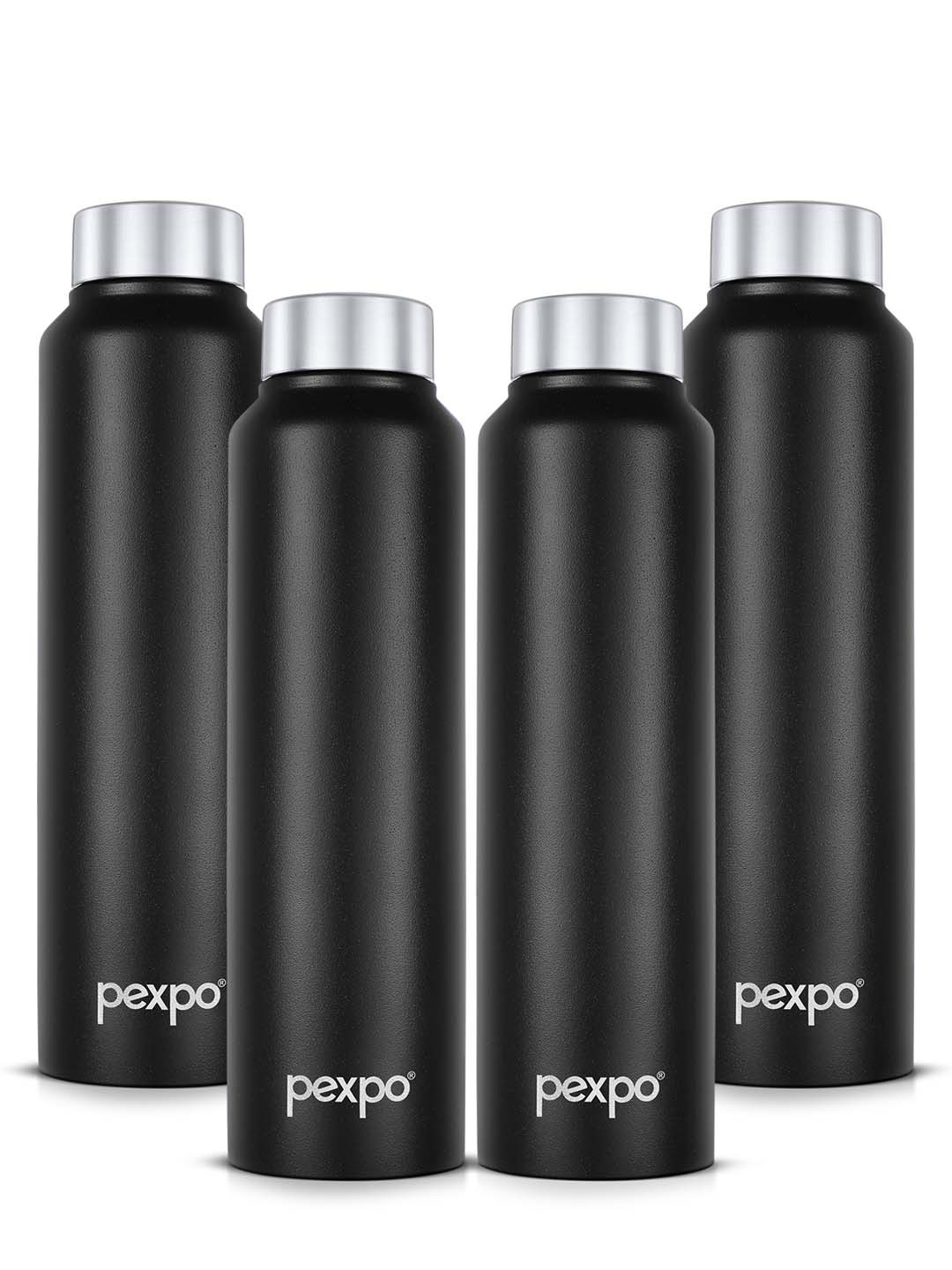 Pexpo Chromo-Xtreme Black Solid Stainless Steel Spill Proof 4 Piece Water Bottle - 750ml