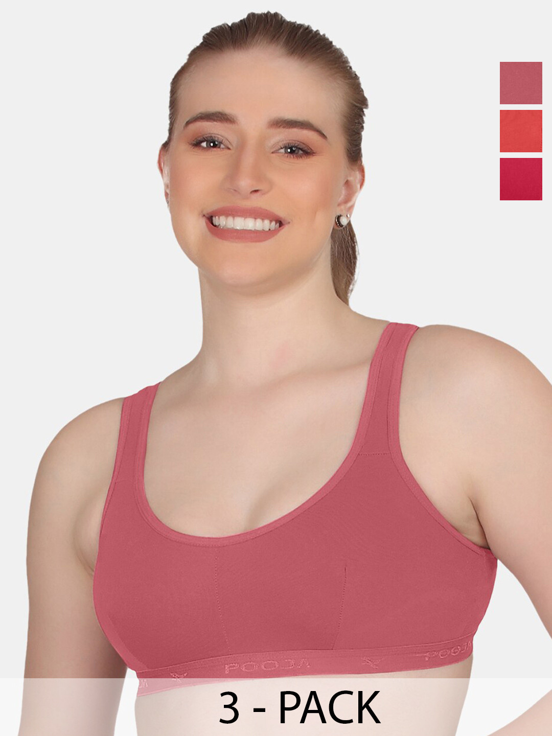 POOJA RAGENEE Plus Size Pack Of 3 Non Padded Cotton T-Shirt Bras With All Day Comfort
