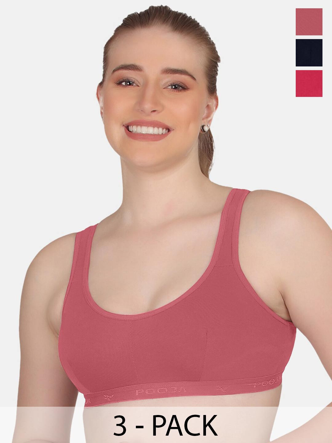 POOJA RAGENEE Plus Size Pack Of 3 Non Padded Cotton T-Shirt Bras With All Day Comfort