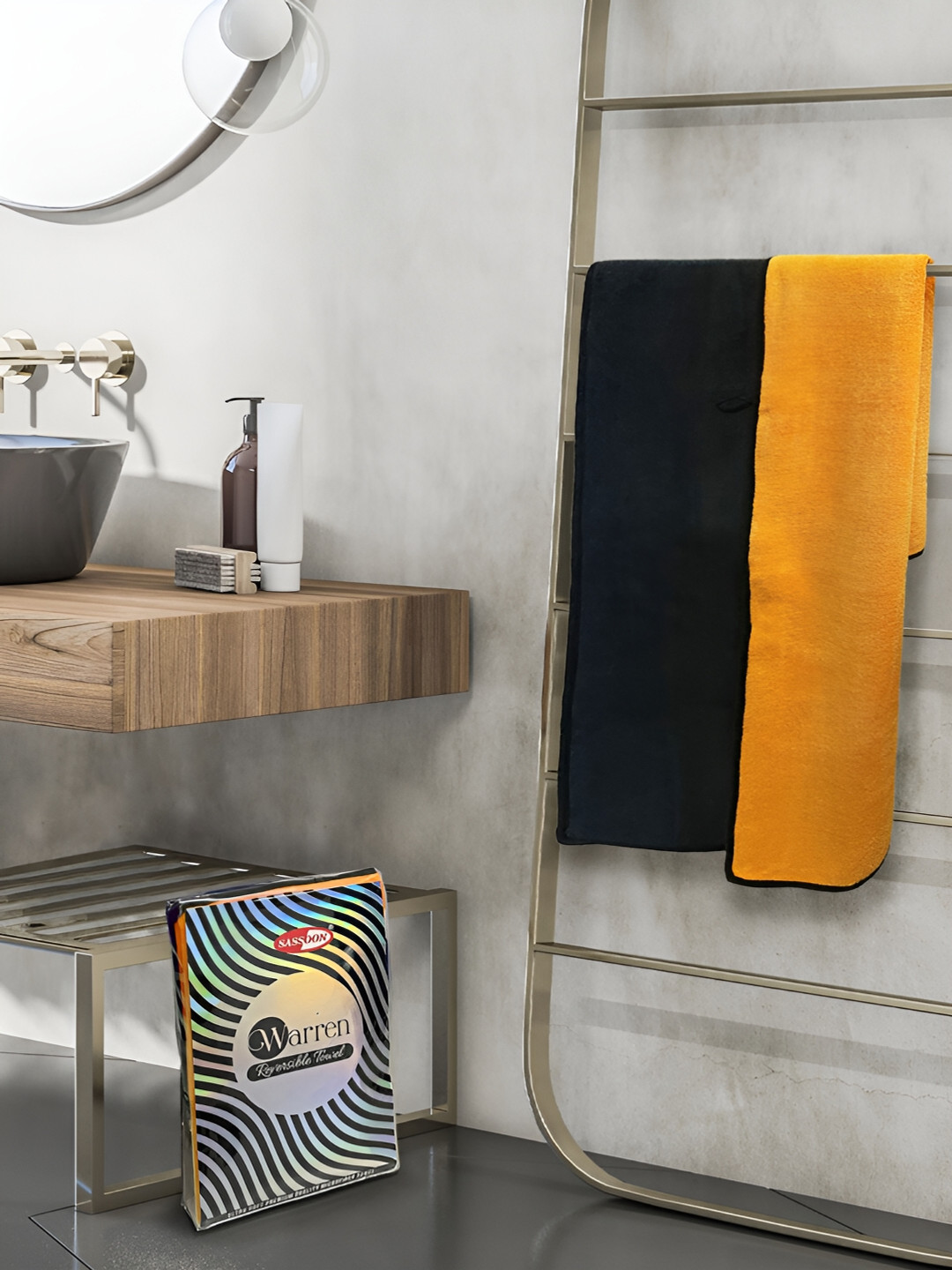 Sassoon Orange & Black Cotton 650 GSM Bath Towel